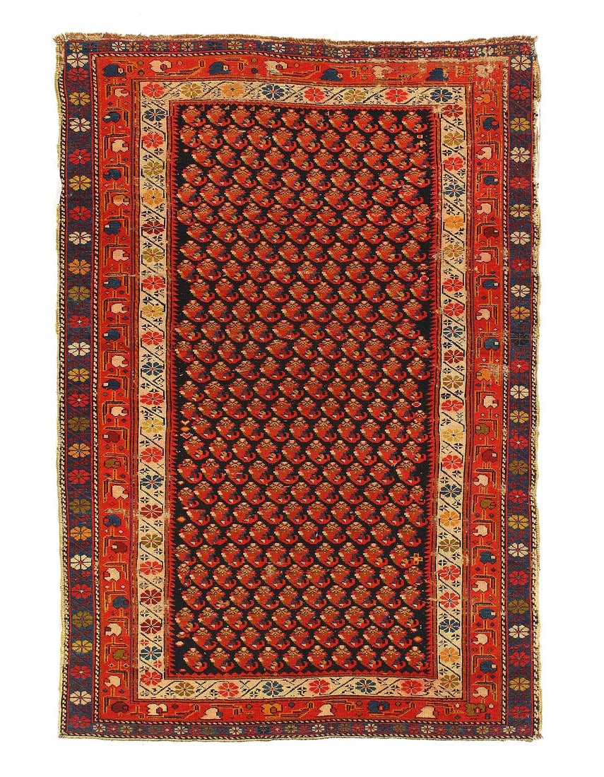 Navy Blue Persian Antique Shirvan 3'11'' X 5'6'': Navy Blue Persian Antique Shirvan 3'11'' X 5'6'' - 1900, Shirvan, Hand-Knotted, Lamb's Wool, 300 -D12103- 862.This item is part of our fine auction collection which includes many fine home