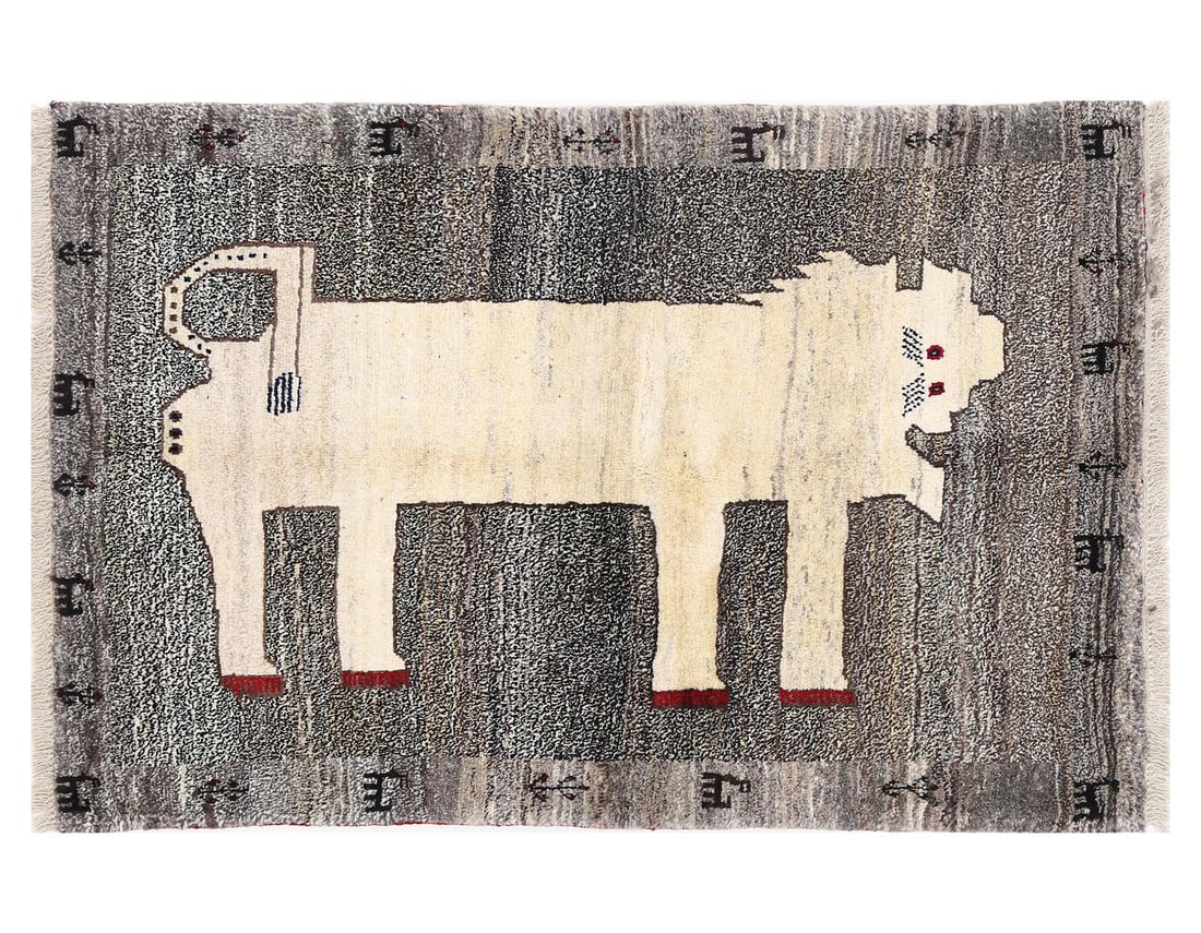 Distinctive Majestic Persian Lion rug 3'4'' X 5': Distinctive Majestic Persian Lion rug 3'4'' X 5' - New, Shiraz, Hand-Knotted, Lamb's Wool, 300 -D13412- 862.This item is part of our fine auction collection which includes many fine home accessories i