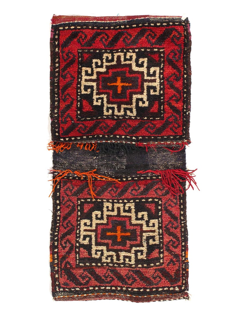 Vintage Persian Hand Knotted Shiraz saddle bag 1'5"X 4'4": Vintage Persian Hand Knotted Shiraz saddle bag 1'5"X 4'4" - CIRCA 1930, Shiraz, Hand-Knotted, Lamb's Wool, 300 -12650- 862.This item is part of our fine auction collection which includes many fine hom