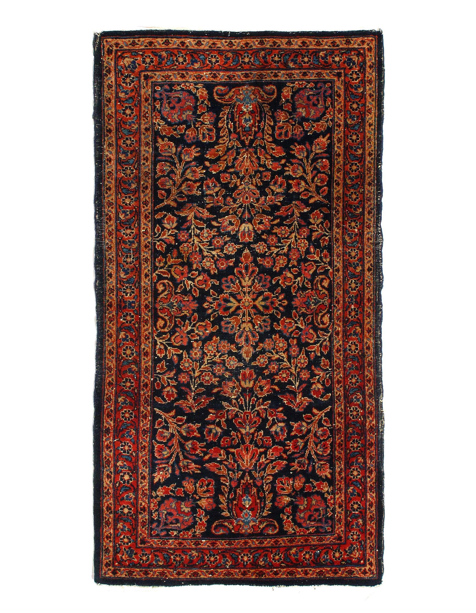 Navy Antique Sarouk Rug 2'2"x 4': Navy Antique Sarouk Rug 2'2"x 4' - circa 1920, Sarouk, Hand-Knotted, Lamb's Wool, 300 -D15153- 862.This item is part of our fine auction collection which includes many fine home accessories including 