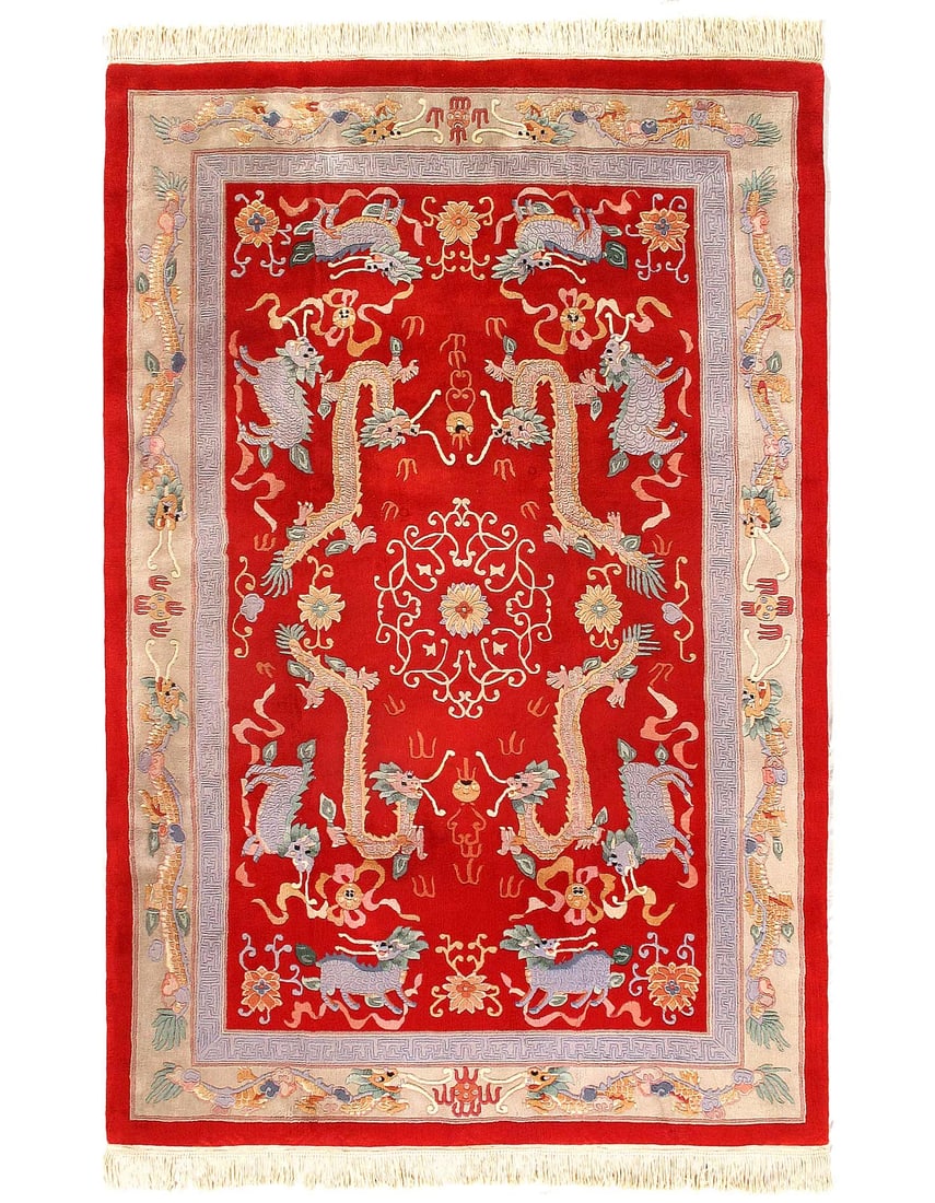 Red Color Vintage Chinese Peking rug size 6' X 9'1'': Red Color Vintage Chinese Peking rug size 6' X 9'1'' - Circa 1920, Peking, Hand-Knotted, Lamb's Wool, 300 -D15248- 862.This item is part of our fine auction collection which includes many fine home ac