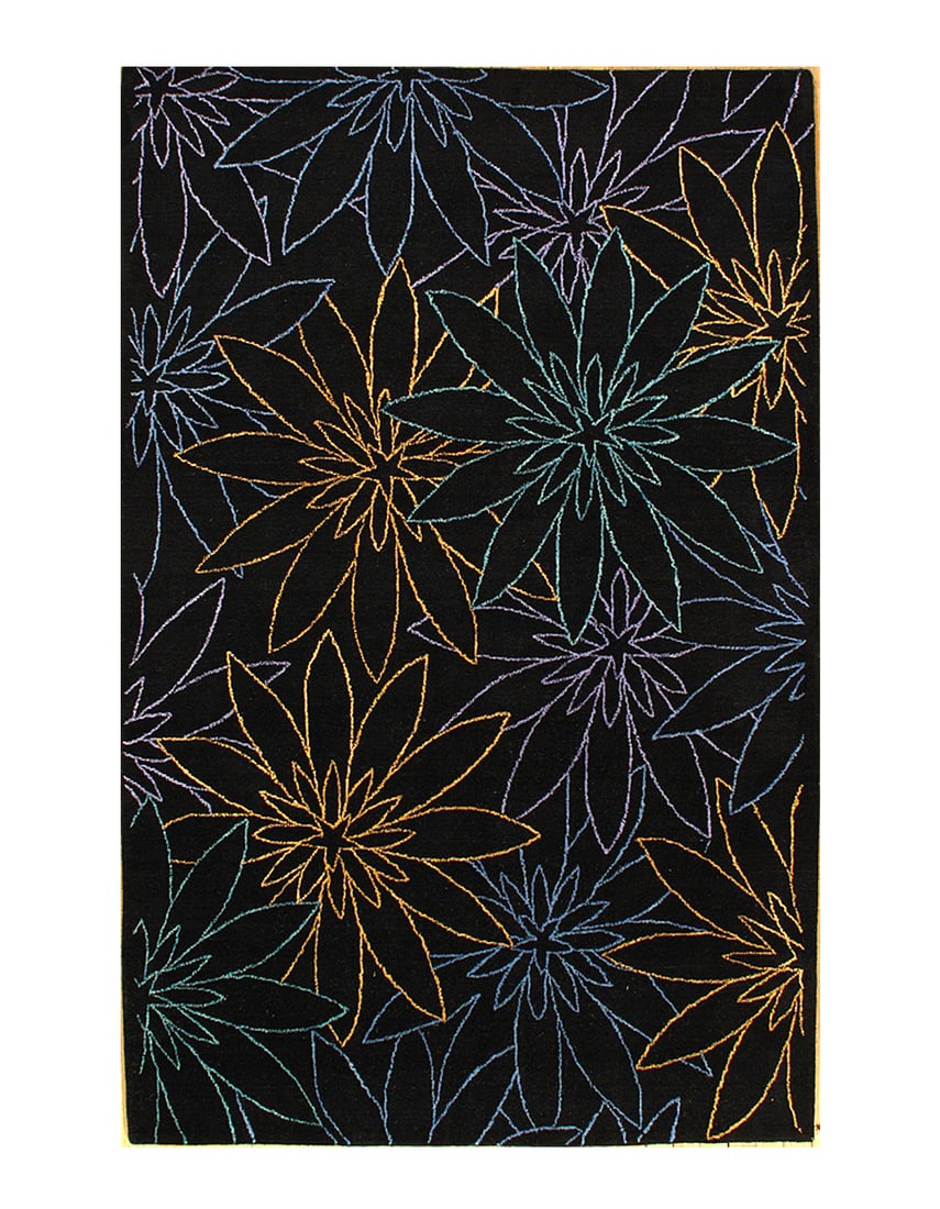Black Modern Rug 5' X 8': Black Modern Rug 5' X 8' - New, Modern, Hand-Loomed, Lamb's Wool, 300 -D03866- 862.This item is part of our fine auction collection which includes many fine home accessories including antique rugs, vi