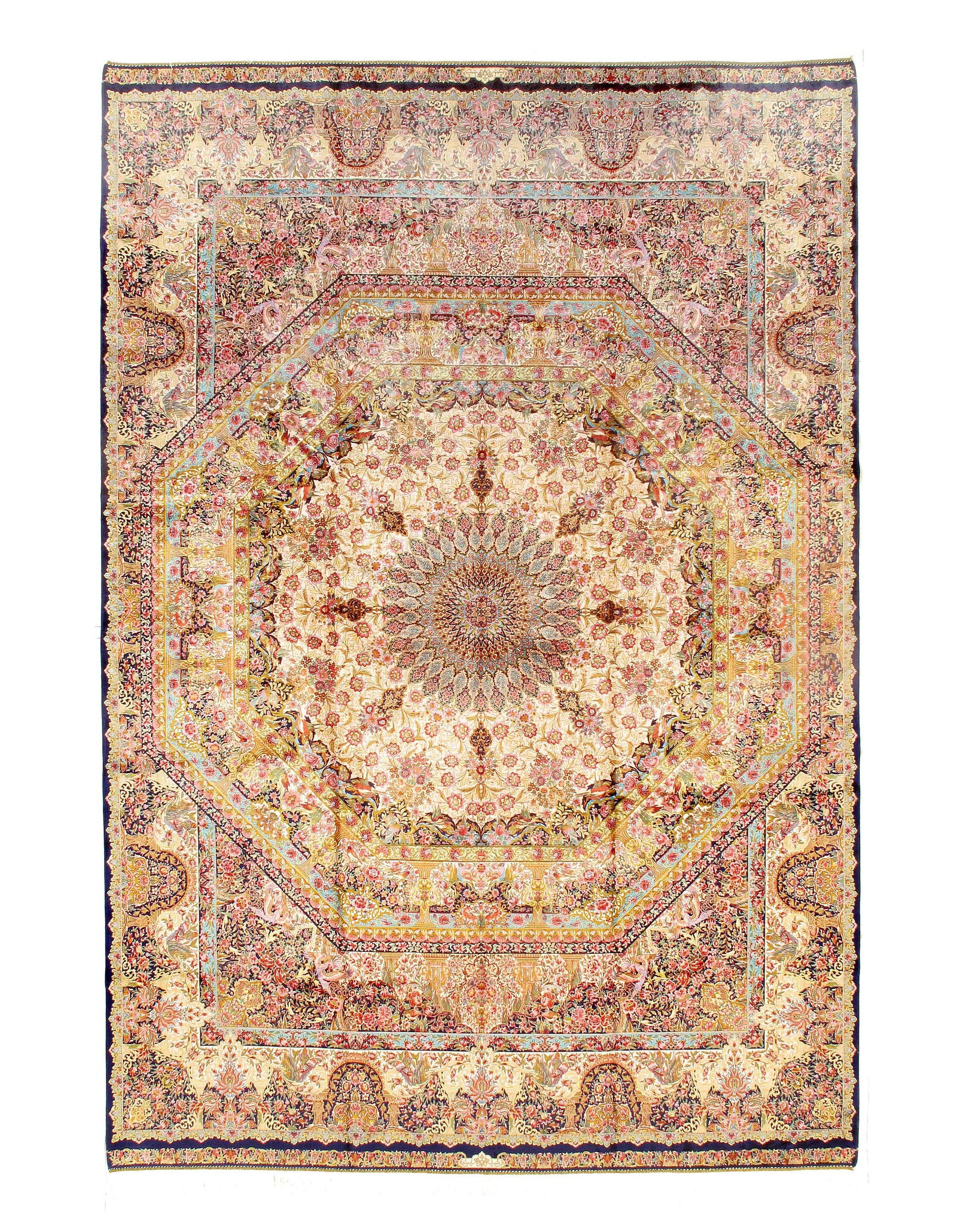 Persian Silk Qum Design 6'7'' X 9'11'': A touch of elegance with the D15489 Qum Persian silk Machine Made rug ,featuring the timeless Qum Design Made from premium modal yarn , this rug offers a flat smooth surface that highlights the intric