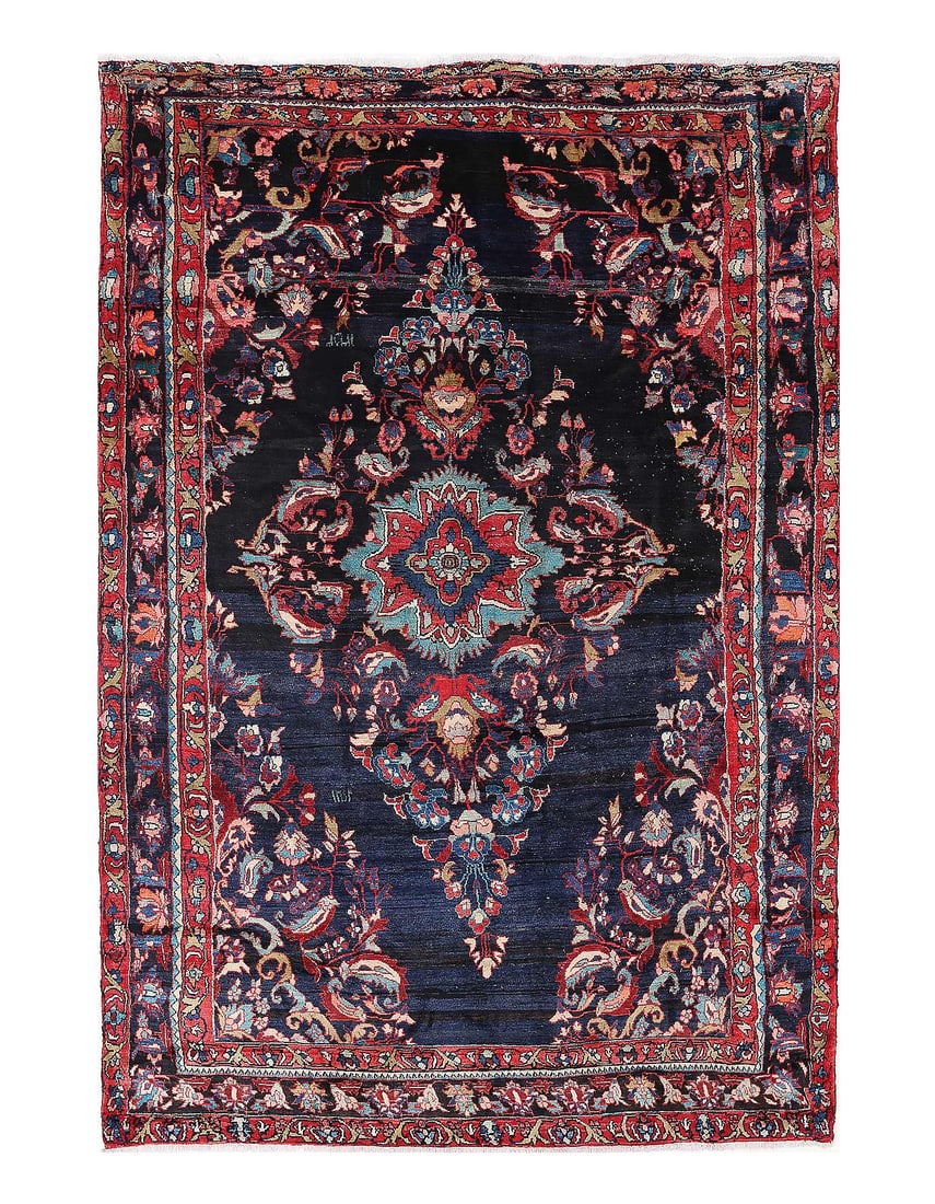 Navy blue Fine Hand knotted Persian Vintage Lilian 7'4'' X 11'3'': Navy blue Fine Hand knotted Persian Vintage Lilian 7'4'' X 11'3'' - 1940, Lilian Saruk, Hand-Knotted, Lamb's Wool, 300 -D14055- 862.This item is part of our fine auction collection which includes many