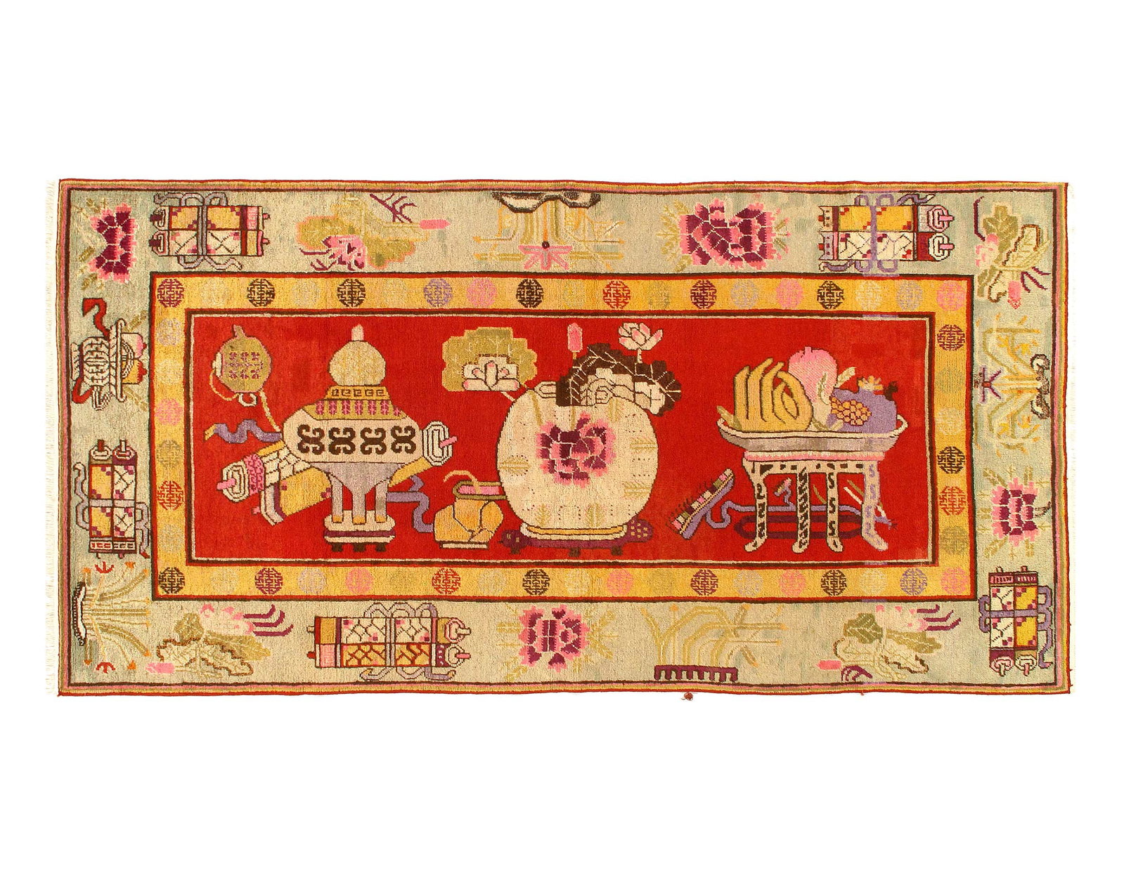 Fine Hand knotted Vintage Khotan rug 4'4" x 9'1": Fine Hand knotted Vintage Khotan rug 4'4" x 9'1" - circa 1880, Khotan, Hand-Knotted, Lamb's Wool, 300 -D11391- 862.This item is part of our fine auction collection which includes many fine home access