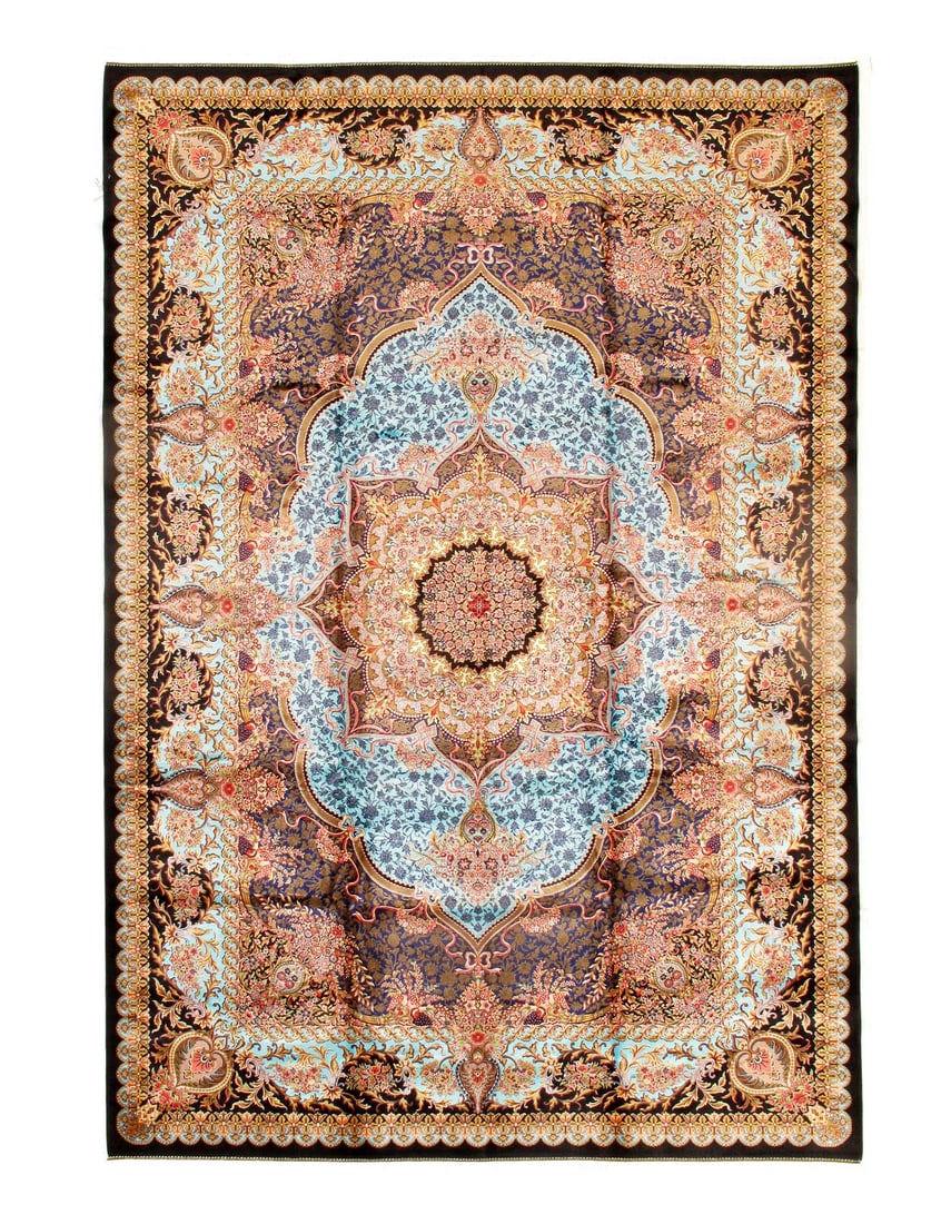 Persian Silk Qum Design 6'7'' X 9'11'': Add a Touch of elegance with the D15470 Qum Persian silk Machine Made rug ,featuring the timeless Qum Design Made from premium modal yarn.This item is part of our fine auction collection which include