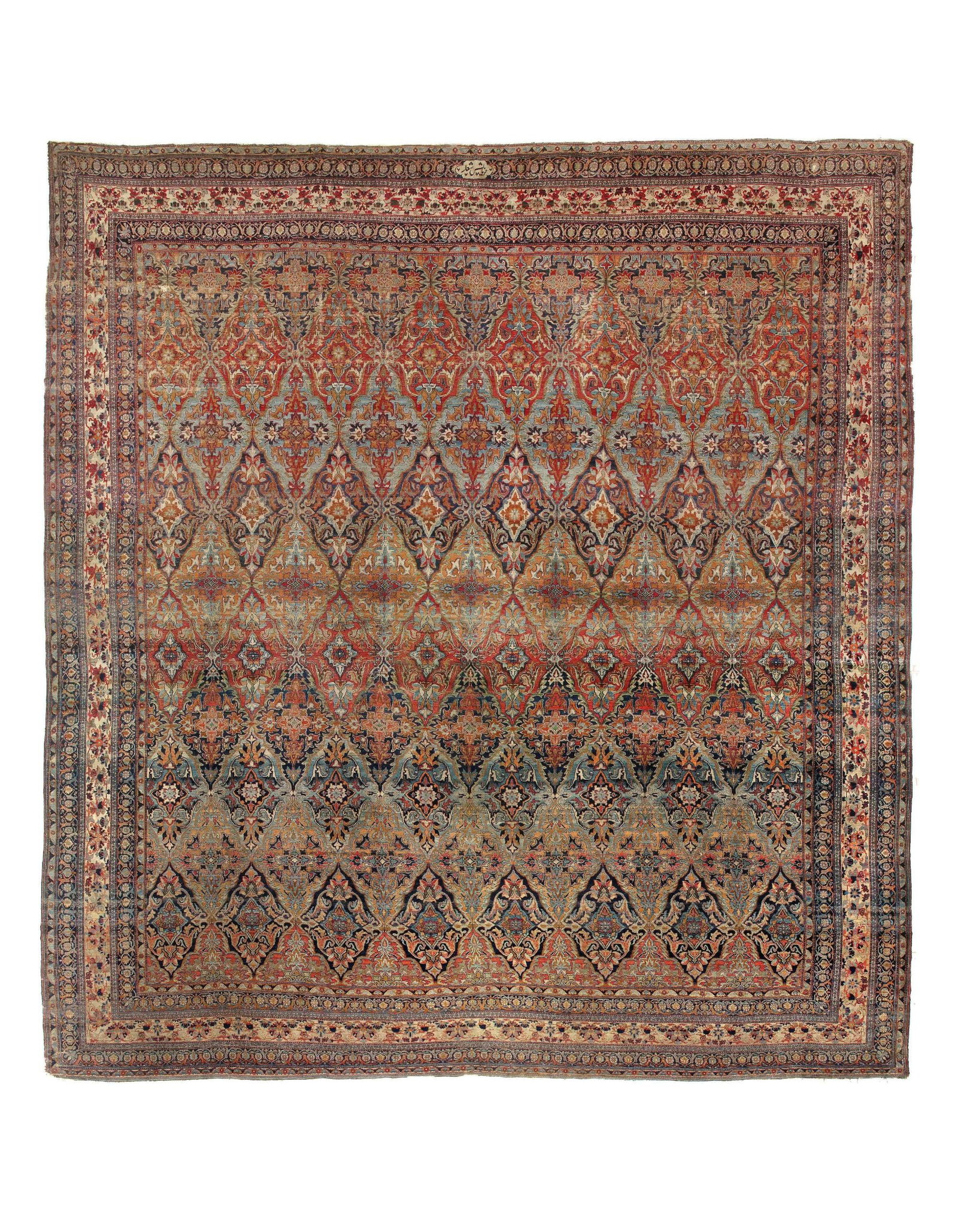 Antique Navy Blue Fine Hand Knotted Persian Kermanshah Rug 20' X 21': Antique Navy Blue Fine Hand Knotted Persian Kermanshah Rug 20' X 21' - circa 1880, Kermanshah, Hand-Knotted, Lamb's Wool, 300 -D12722- 862.This item is part of our fine auction collection which includ