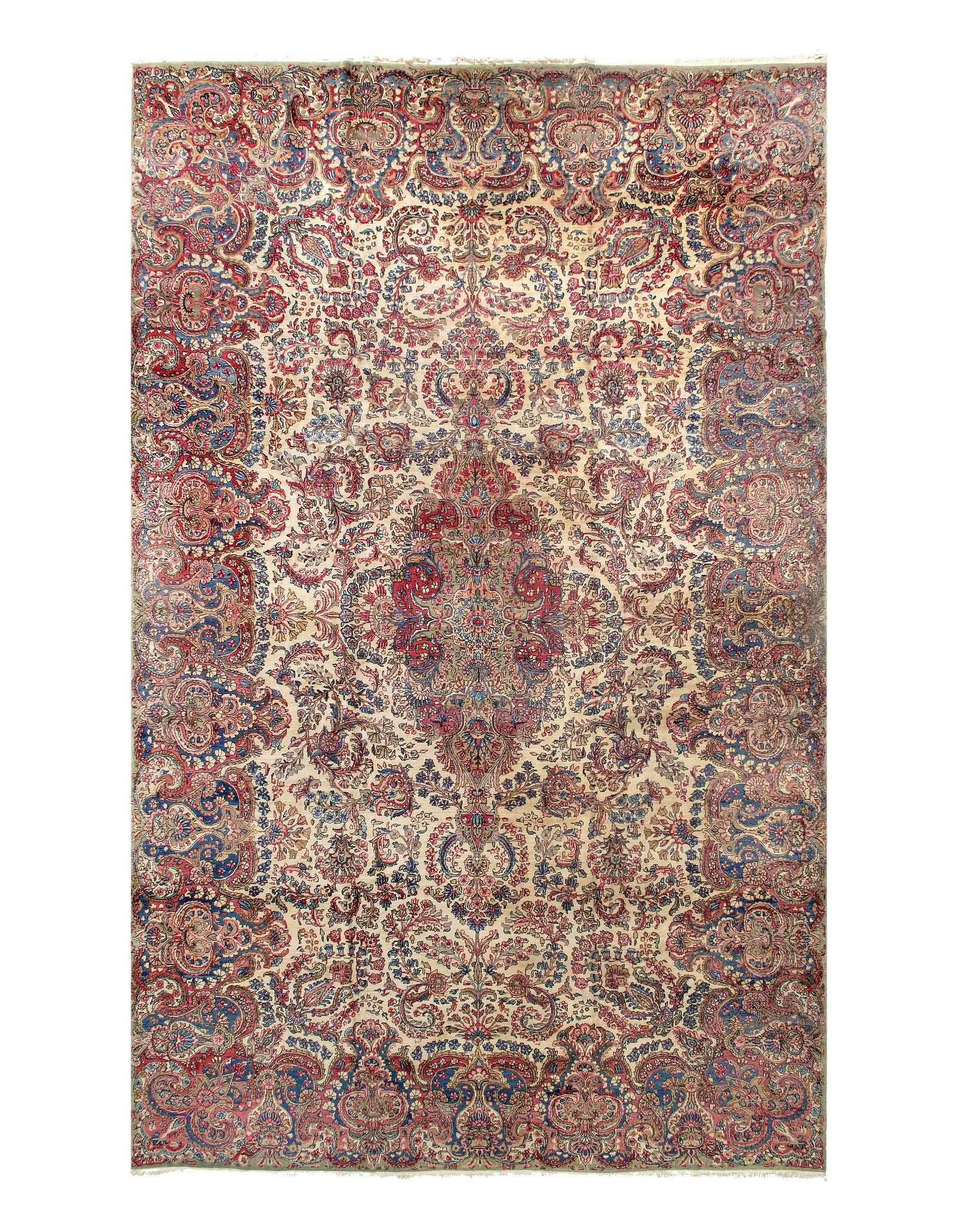 Ivory Antique Persian Kerman 11'2' X 18'6": Ivory Antique Persian Kerman 11'2' X 18'6" - Circa 1920, Kerman Arjomand, Hand-Knotted, Lamb's Wool, 300 -D07696- 862.This item is part of our fine auction collection which includes many fine home acc
