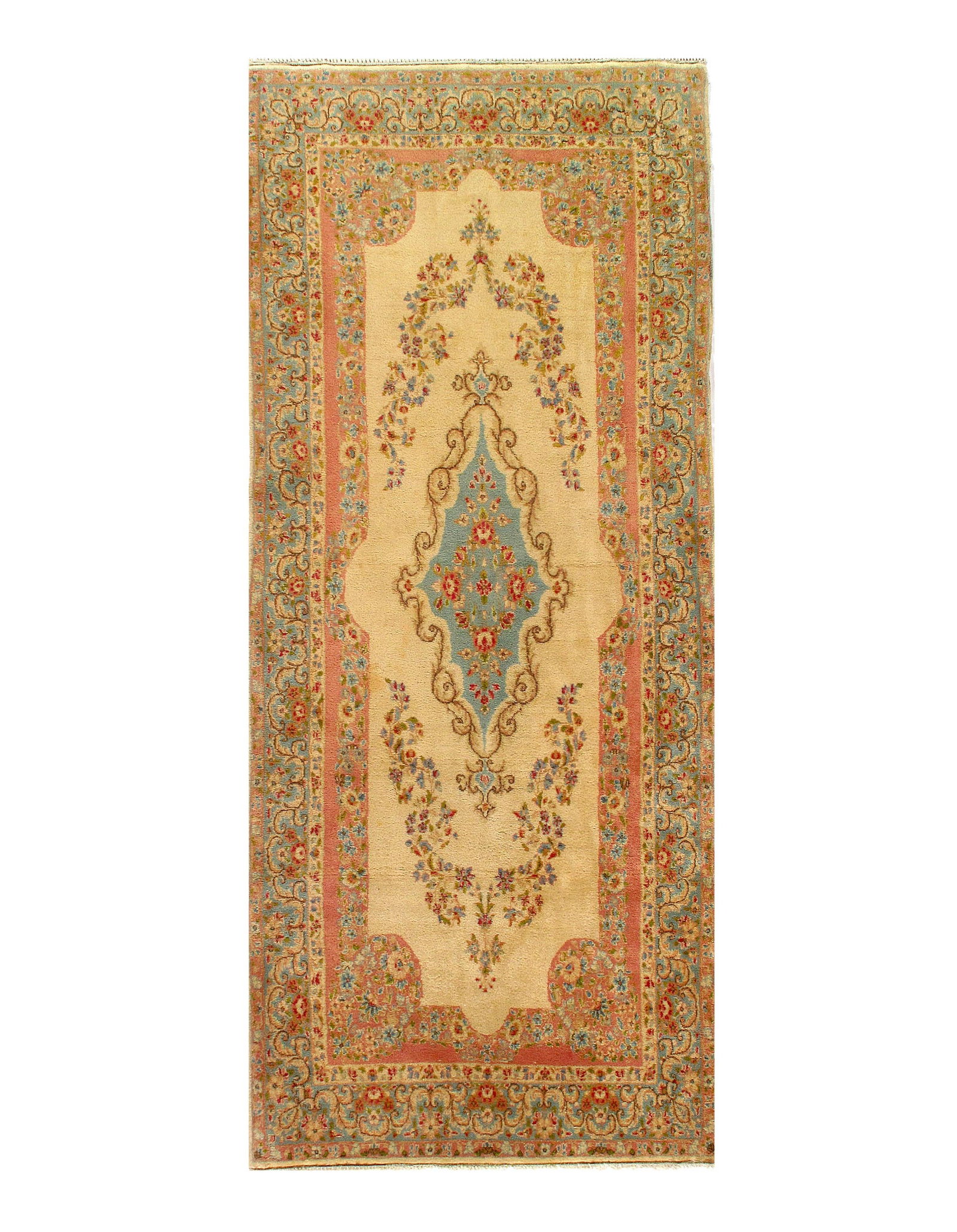 Ivory Fine Hand knotted Persian kerman 4' X 9'5'': Ivory Fine Hand knotted Persian kerman 4' X 9'5'' - Circa 1940, kerman, Hand-Knotted, Lamb's Wool, 300 -W54714- 862.This item is part of our fine auction collection which includes many fine home acces