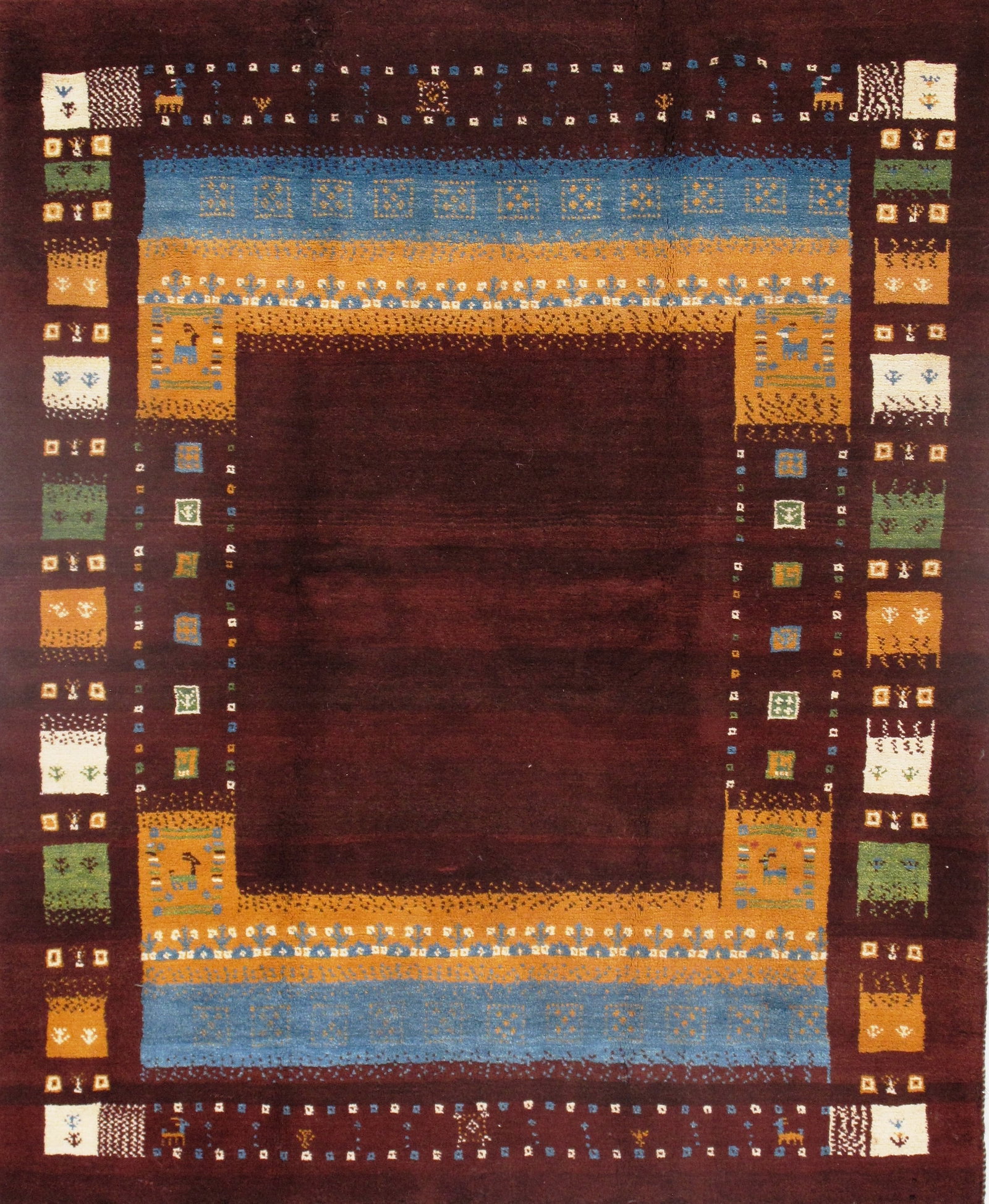 Red Persian Gabbeh 5'2" x 6'5": Red Persian Gabbeh 5'2" x 6'5" - New, Gabbeh, Hand-Knotted, Lamb's Wool, 300 -D09262- 862.This item is part of our fine auction collection which includes many fine home accessories including antique r