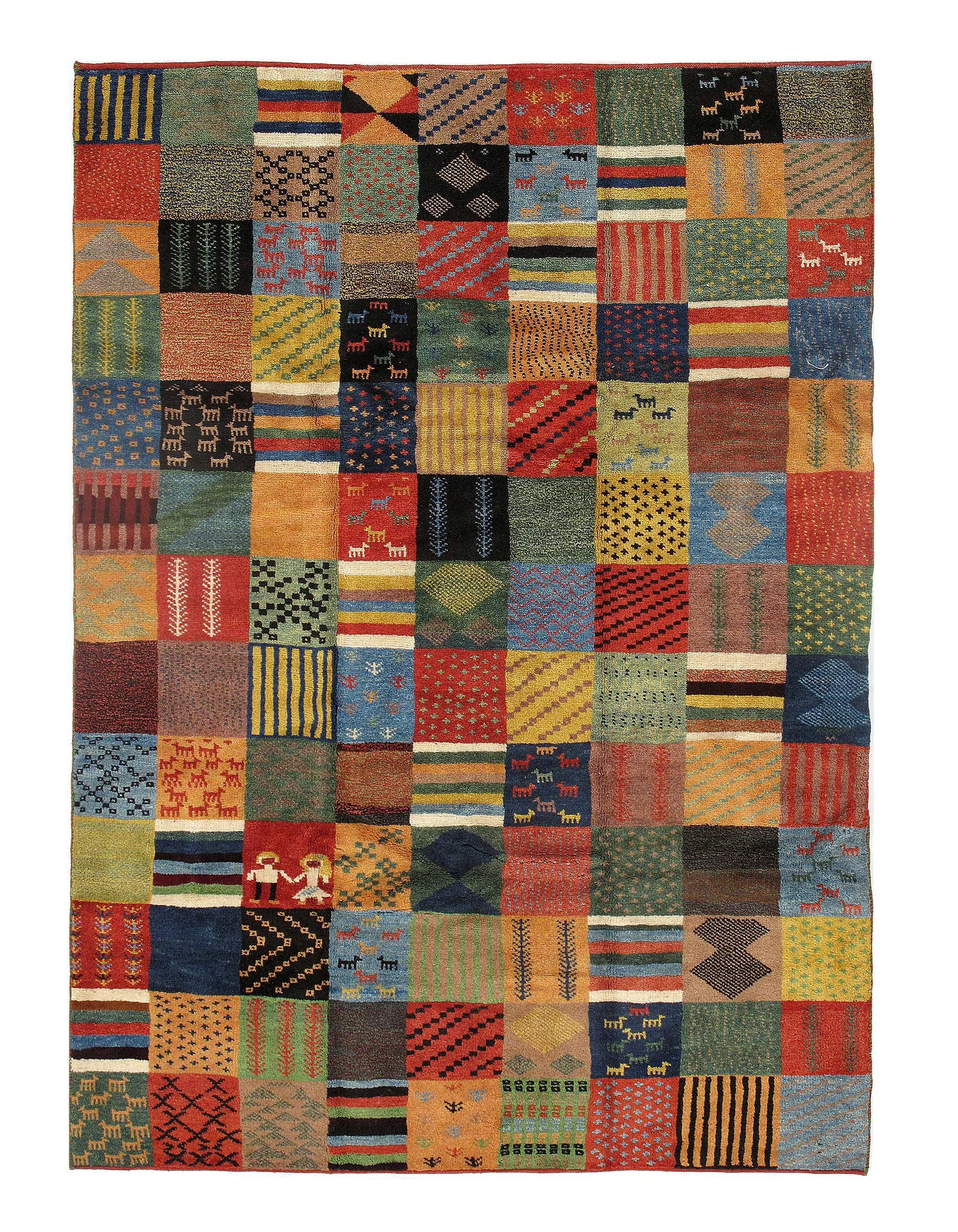 Multi color Persian Gabbeh 5'6" x 7'8": Multi color Persian Gabbeh 5'6" x 7'8" - New, Gabbeh, Hand-Knotted, Lamb's Wool, 300 -D09254- 862.This item is part of our fine auction collection which includes many fine home accessories including a