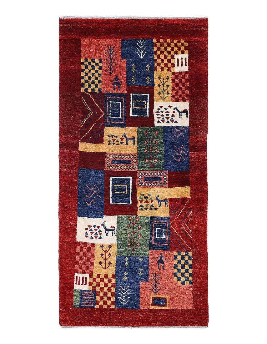 Multi color fine hand knotted Persian Gabbeh 2'5'' X 5'2'': Multi color fine hand knotted Persian Gabbeh 2'5'' X 5'2'' - New, Gabbeh, Hand-Knotted, Lamb's Wool, 300 -D13926- 862.This item is part of our fine auction collection which includes many fine home acc