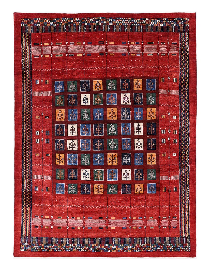 Red Color Fine Hand knotted Persian Gabbeh 10'1" x 13'9": Red Color Fine Hand knotted Persian Gabbeh 10'1" x 13'9" - New, Gabbeh, Hand-Knotted, Lamb's Wool, 300 -D13960- 862.This item is part of our fine auction collection which includes many fine home acces