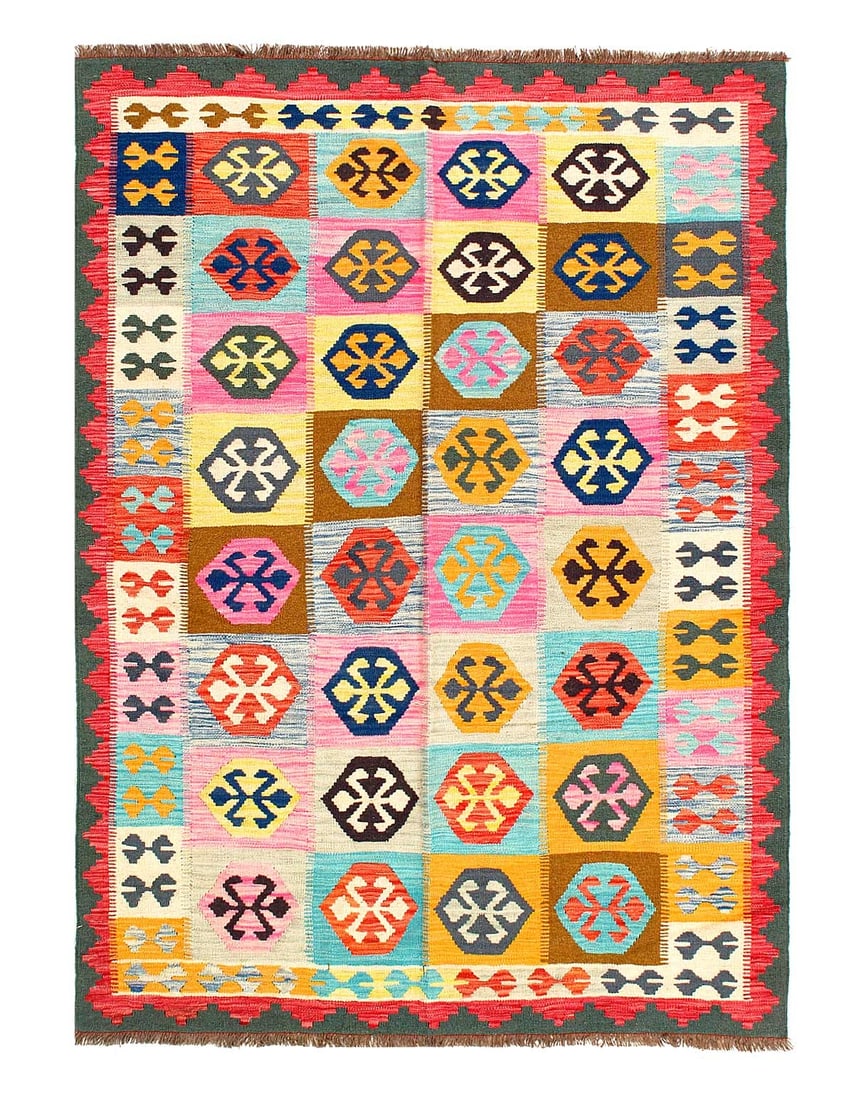 Fine Hand knotted Flat weave kilim rug 5' X 6'8'': Fine Hand knotted Flat weave kilim rug 5' X 6'8'' - New, Flat Weave, Hand-Knotted, Flat Weave, 300 -D14231- 862.This item is part of our fine auction collection which includes many fine home accessori