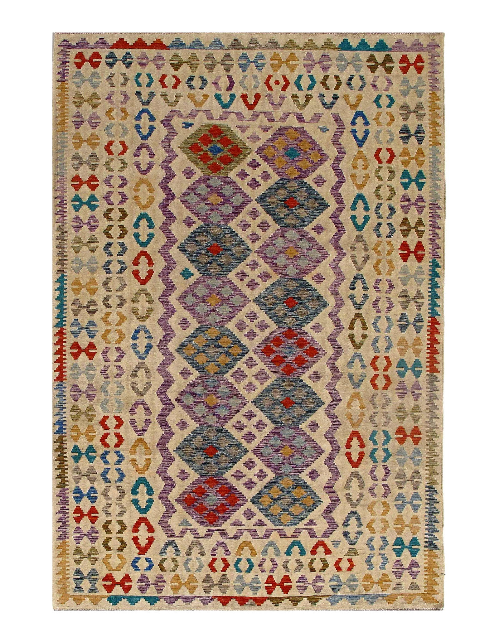 Multi color Flat weave kilim 6' 6''X 9' 7'': Multi color Flat weave kilim 6' 6''X 9' 7'' - New, Flat Weave, Hand-Knotted, Lamb's Wool, 300 -D09871- 862.This item is part of our fine auction collection which includes many fine home accessories in