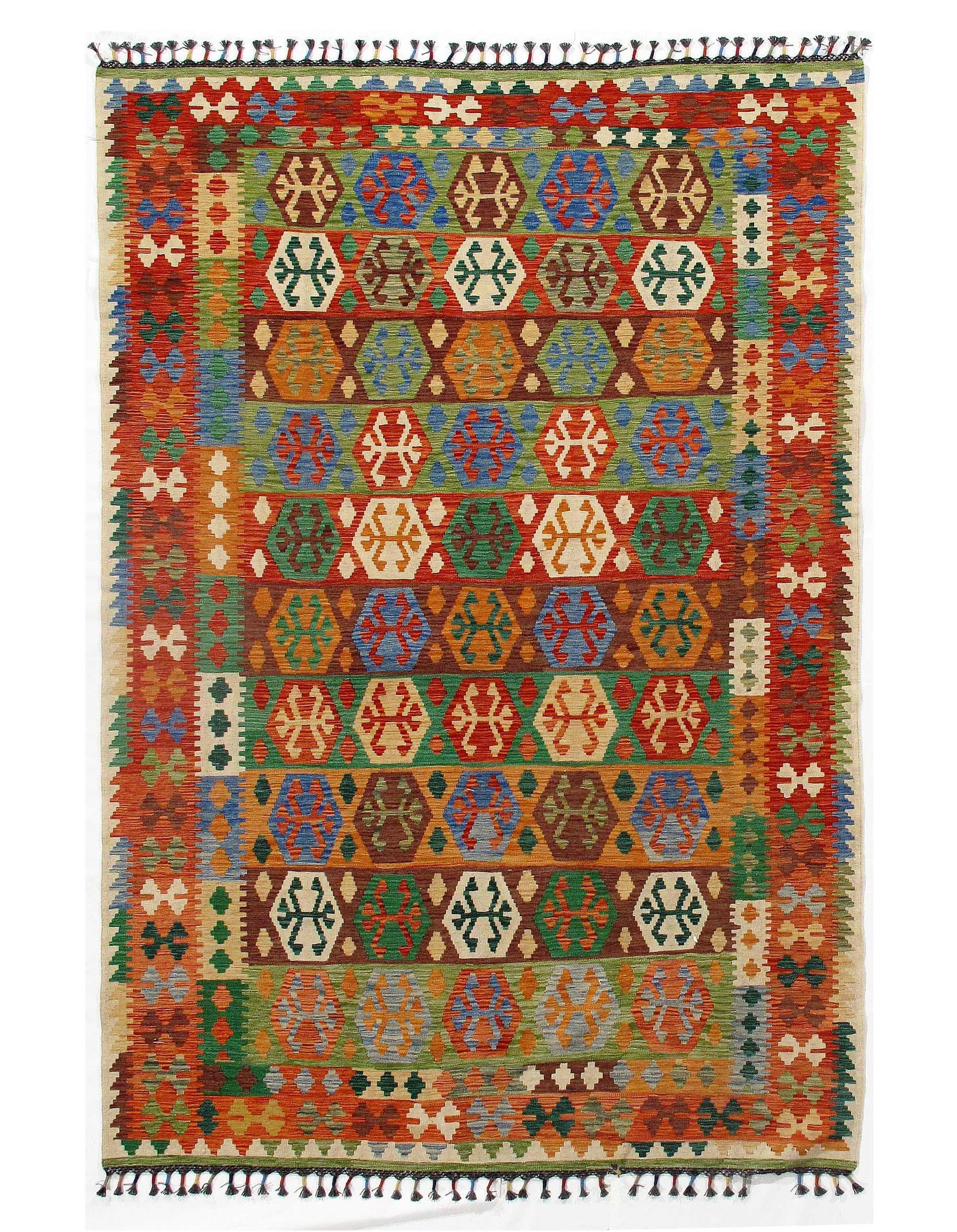 Multi color Flat weave kilim 6' 6'' X 9' 11'': Multi color Flat weave kilim 6' 6'' X 9' 11'' - New, Flat Weave, Hand-Knotted, Lamb's Wool, 300 -D09967- 862.This item is part of our fine auction collection which includes many fine home accessories 