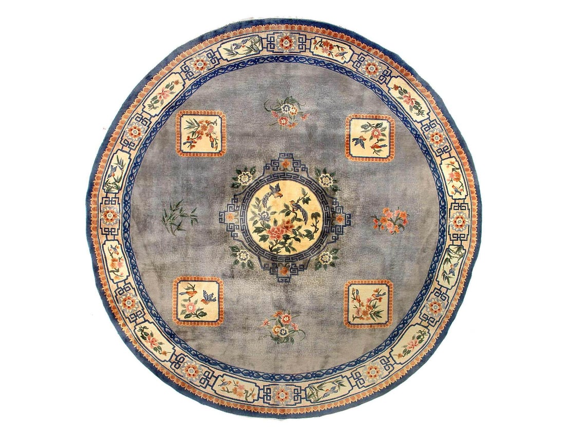 Antique Chinese Round Rug 12'x 12': Antique Chinese Round Rug 12'x 12' - CIRCA 1950, Chinese, Hand-Knotted, Lamb's Wool, 300 -D14600- 862.This item is part of our fine auction collection which includes many fine home accessories includi