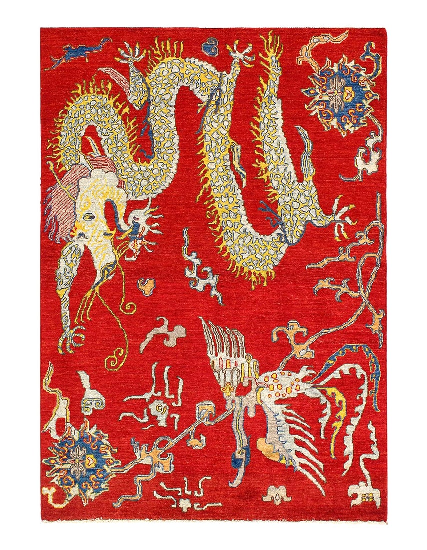 Fine Hand knotted Chinese Dragon Art Deco design 4'X 6': Fine Hand knotted Chinese Dragon Art Deco design 4'X 6' - NEW, Chinese, Hand-Knotted, Lamb's Wool, 300 -D14160- 862.This item is part of our fine auction collection which includes many fine home acces
