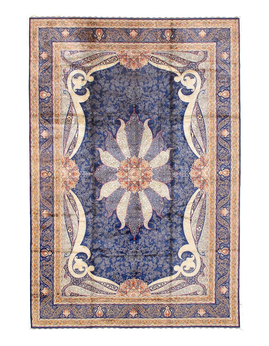 Persian Silk Qum Design 6'7'' X 9'11'': Add a Touch of elegance with the D15465 Qum Persian silk Machine Made rug ,featuring the timeless Qum Design Made from premium modal yarn.This item is part of our fine auction collection which include