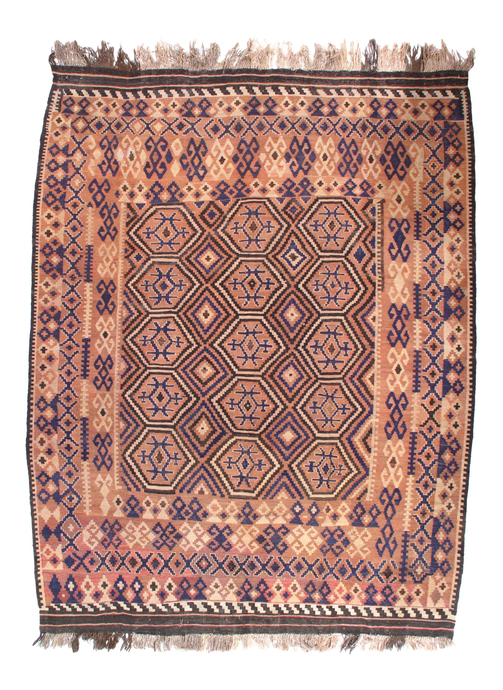 L Peach Afghan Baluch Kilim Rug 7'4" X 9'4": L Peach Afghan Baluch Kilim Rug 7'4" X 9'4" - New, Baluch, Hand-Knotted, Wool, 300 -17148- 862.This item is part of our fine auction collection which includes many fine home accessories including anti