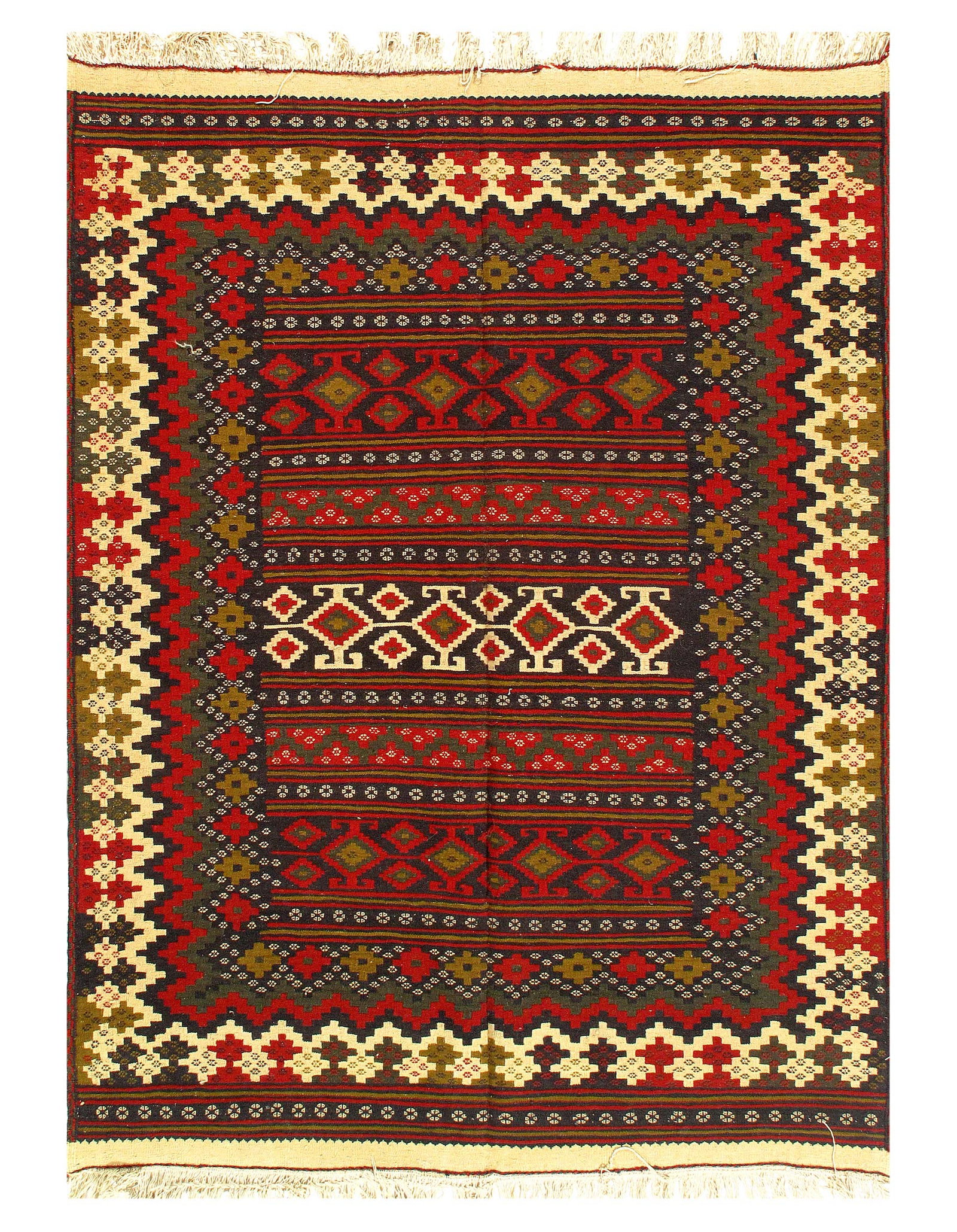Multi Color Fine Vintage Hand Knotted Bakhtiari Rug 4'11'' X 6'6'': Multi Color Fine Vintage Hand Knotted Bakhtiari Rug 4'11'' X 6'6'' - Circa 1950, Bakhtiari, Flatweave, Lamb's Wool, 300 -53569- 862.This item is part of our fine auction collection which includes many