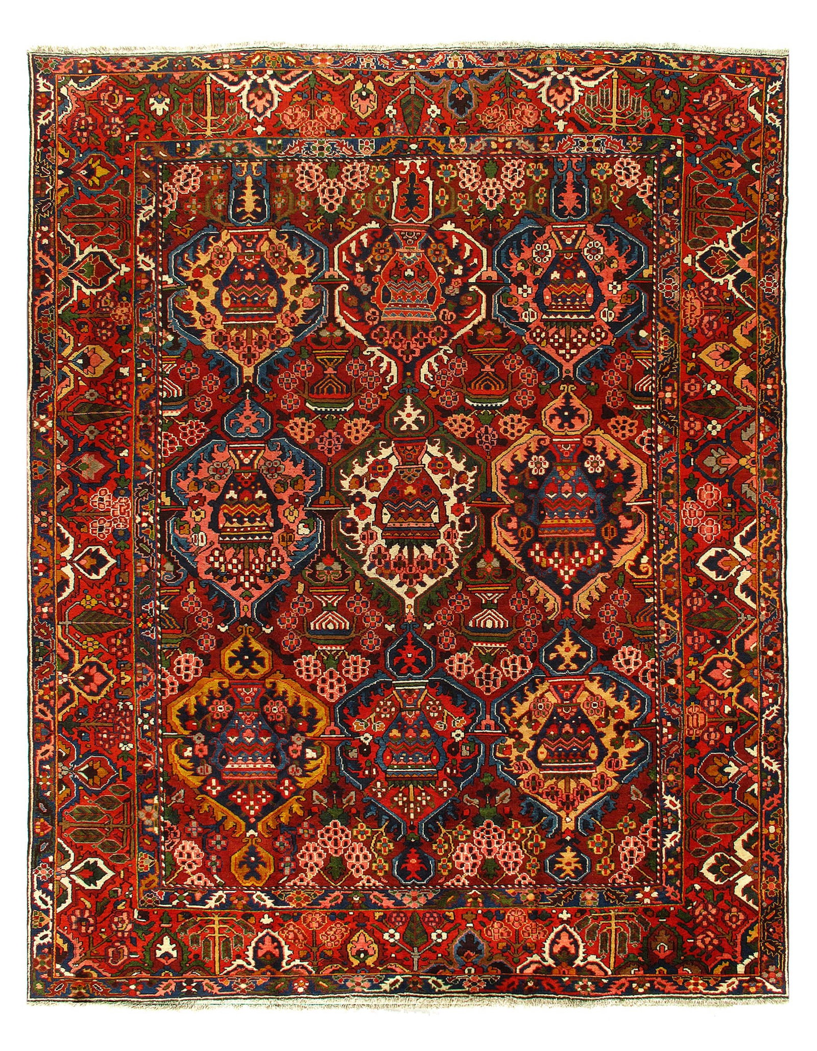 Vintage Red Persian Hand Knotted Bakhtiari 10'7"X 13'2": Vintage Red Persian Hand Knotted Bakhtiari 10'7"X 13'2" - CIRCA 1940, Bakhtiari, Hand-Knotted, Lamb's Wool, 300 -17473- 862.This item is part of our fine auction collection which includes many fine ho