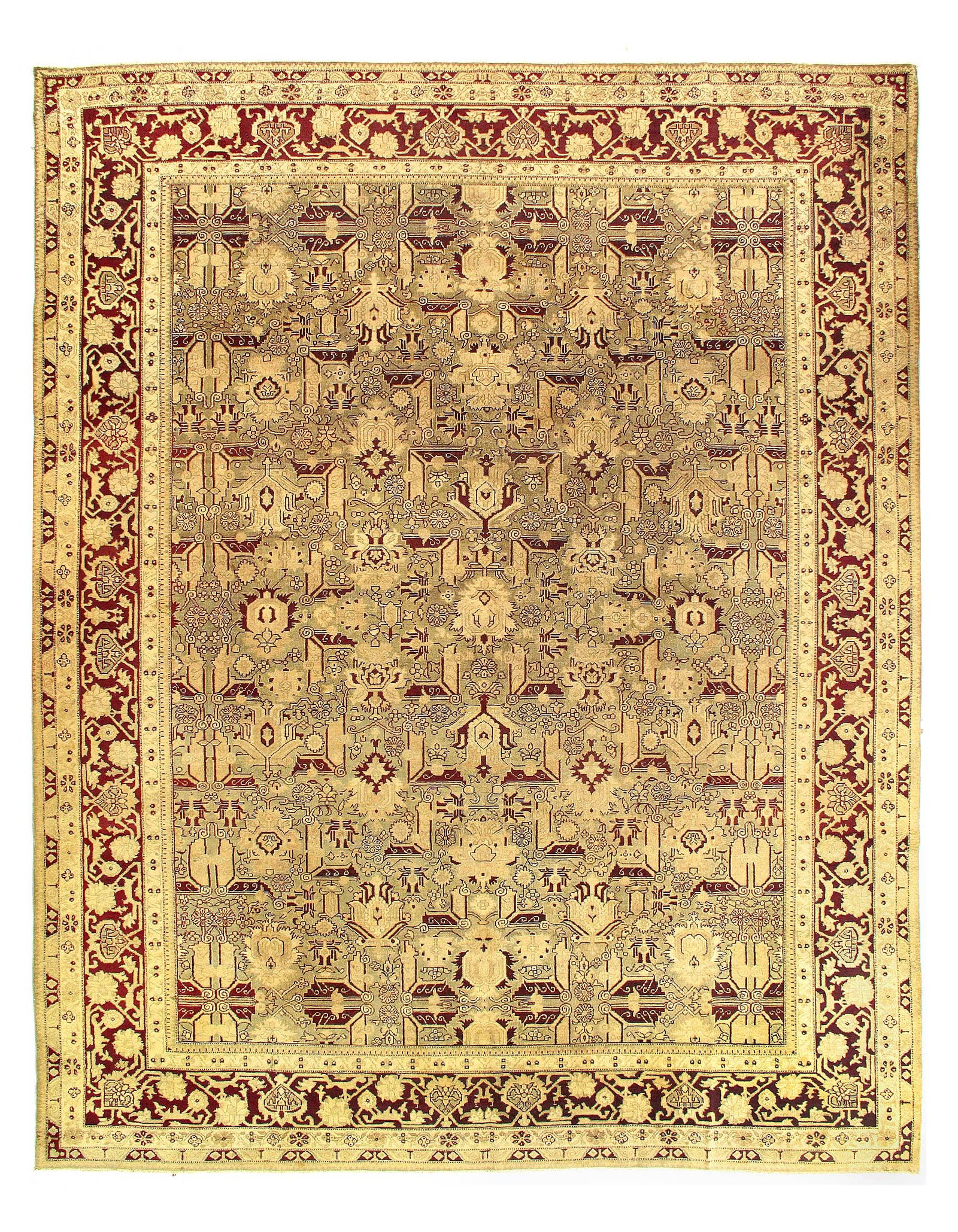 Olive Antique Amristar Rug 10'2" X 12'8": Olive Antique Amristar Rug 10'2" X 12'8" - circa 1900, Amristar, Hand-Woven, Lamb's Wool, 300 -D06995- 862.This item is part of our fine auction collection which includes many fine home accessories in