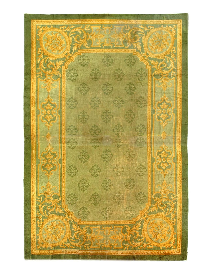 Donegal Green Handmade Rug 10'9'' X 16'5'': Donegal Green Handmade Rug 10'9'' X 16'5'' - Cica 1880, All Over, Hand-Knotted, Lamb's Wool, 300 -D12302- 862.This item is part of our fine auction collection which includes many fine home accessories