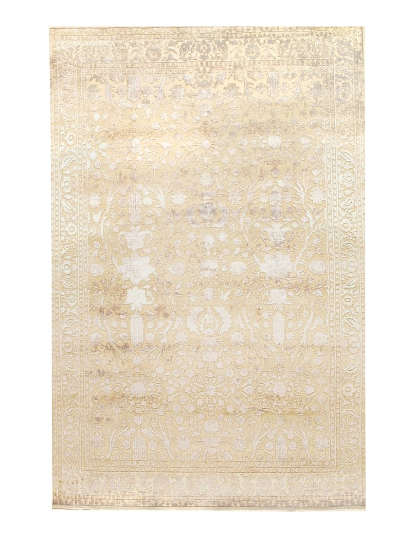 BEIGE TABRIZ Silk & Wool 6.7 X 10: BEIGE TABRIZ Silk & Wool 6.7 X 10 - New, All Over, Hand-Knotted, Wool & Silk, 300 -D04358- 862.This item is part of our fine auction collection which includes many fine home accessories including anti