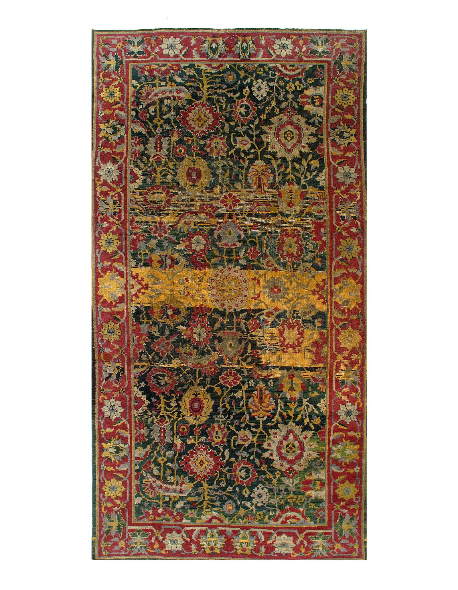 Green Color Fine Antique Hand Knotted Agra 6' X 11'8'': Green Color Fine Antique Hand Knotted Agra 6' X 11'8'' - circa 1880, Agra, Hand-Knotted, Lamb's Wool, 300 -D11202- 862.This item is part of our fine auction collection which includes many fine home ac