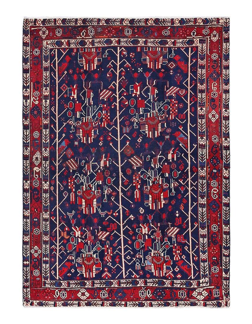 Persian hand knotted vintage Afshar rug 4'3'' X 6': Persian hand knotted vintage Afshar rug 4'3'' X 6' - Circa 1970, Afshar, Hand-Knotted, Lamb's Wool, 300 -D13321- 862.This item is part of our fine auction collection which includes many fine home acce