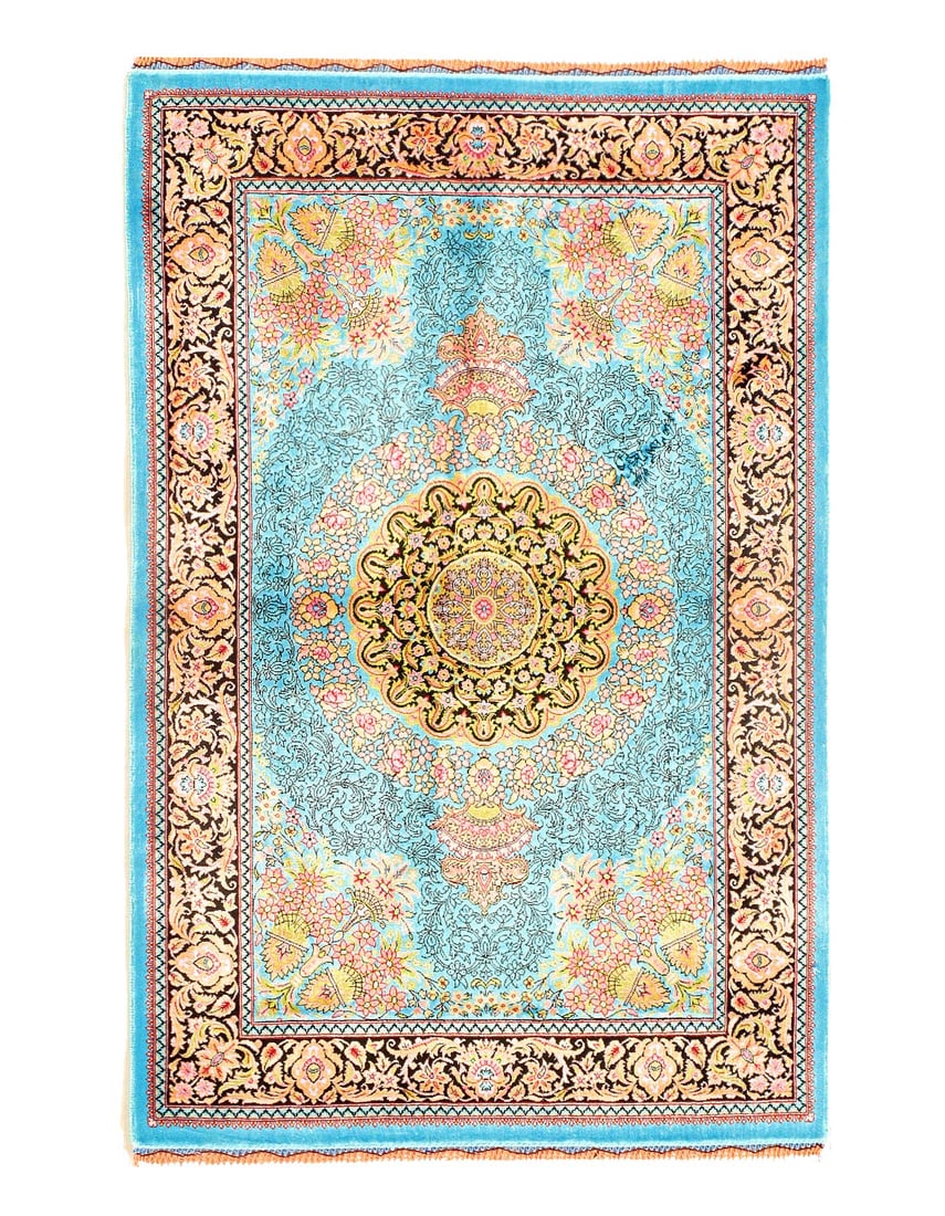 Persian Qum Design Rug 2' X 2'11": Persian Qum Design Rug 2' X 2'11" - New, qum, machine made, V. Silk, 300 -D15679- 862.This item is part of our fine auction collection which includes many fine home accessories including antique