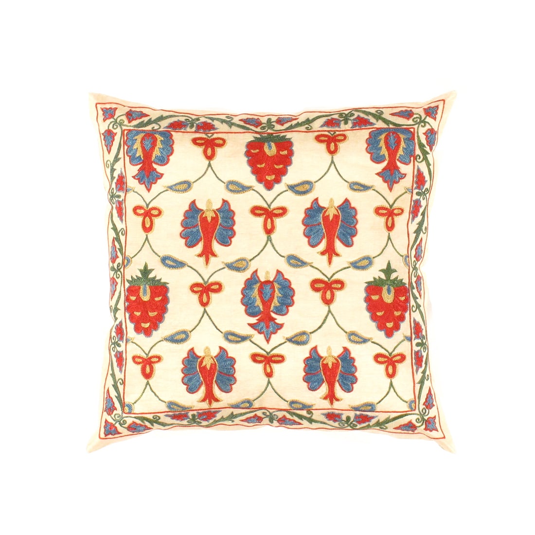 TS 7 Beige Suzani Turkish Pillow: TS 7 Beige Suzani Turkish Pillow - NEW, Suzani, Hand-made, Pure Silk, 300 -TS 7- 862.This item is part of our fine auction collection which includes many fine home accessories including antique rugs, 