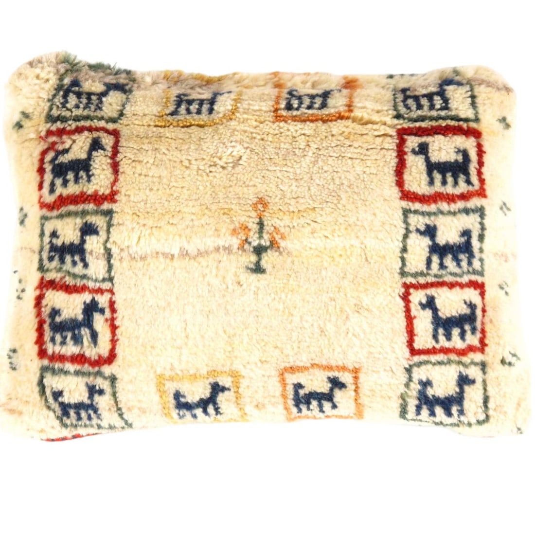 Fine Hand knotted Gabbeh pillow 12"X 16": Fine Hand knotted Gabbeh pillow 12"X 16" - N/A, Gabbeh, Hand-Woven, Lamb's Wool, 300 -PG 330- 862.This item is part of our fine auction collection which includes many fine home accessories including a