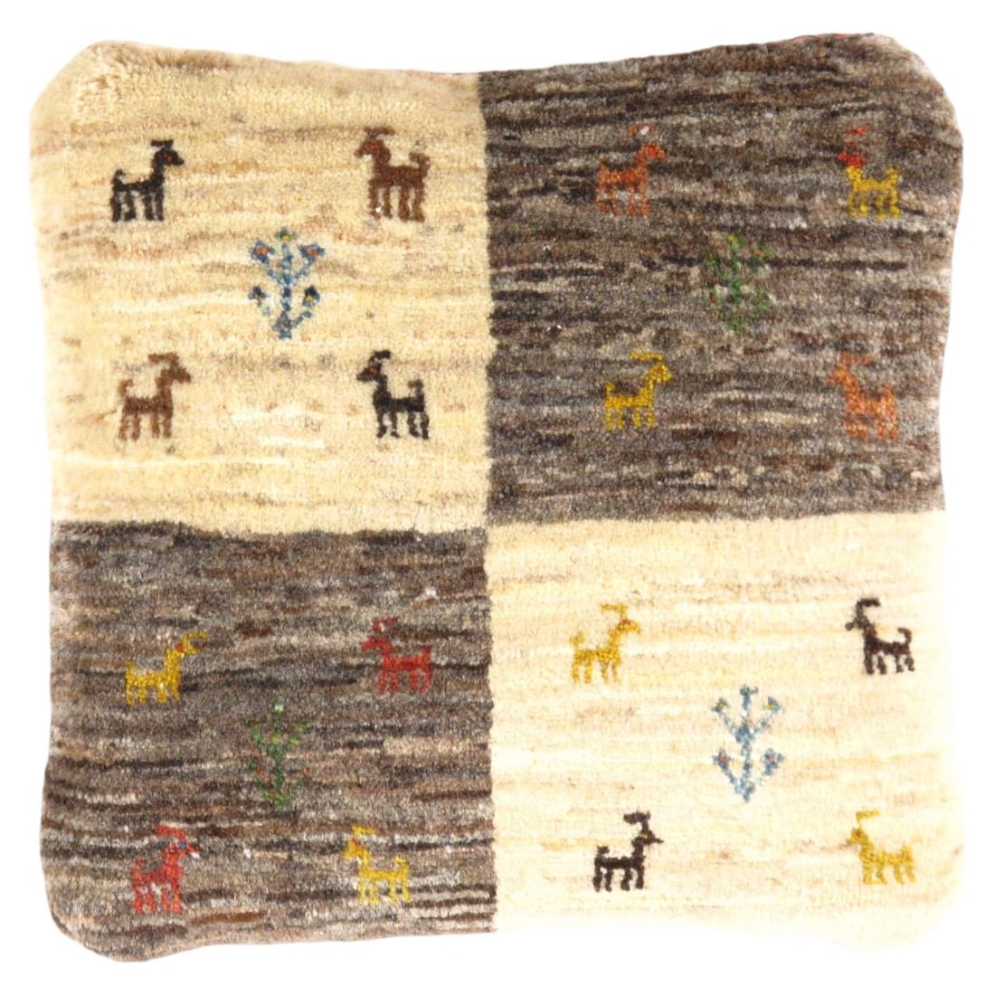 Fine Hand knotted Gabbeh pillow 15" X 15": Fine Hand knotted Gabbeh pillow 15" X 15" - NEW, Gabbeh, Hand-Knotted, Lamb's Wool, 300 -PG 231- 862.This item is part of our fine auction collection which includes many fine home accessories includin