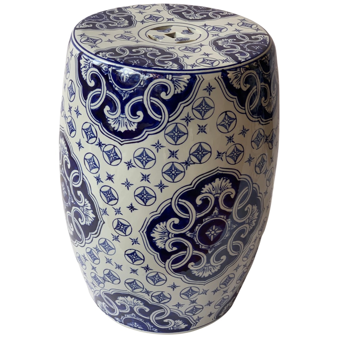 Chinese Blue & White Porcelain Floral Theme Round Stool Table (1 of 6)
