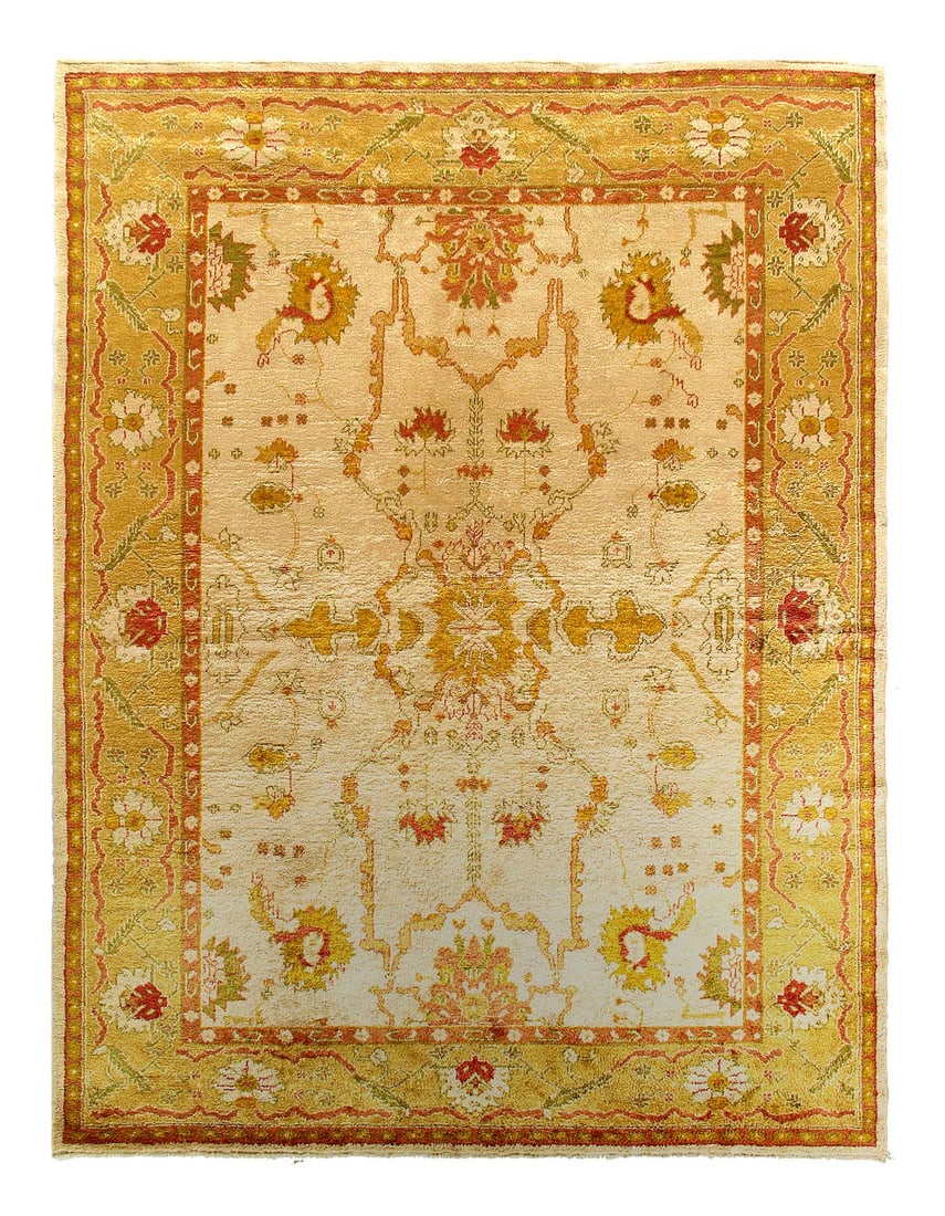 Antique Turkish Oushak Rug 9'X 12'2": Antique Turkish Oushak Rug 9'X 12'2" - circa 1920, Oushak, Hand-Knotted, Lamb's Wool, 300 -D15372- 862.This item is part of our fine auction collection which includes many fine home accessories includ