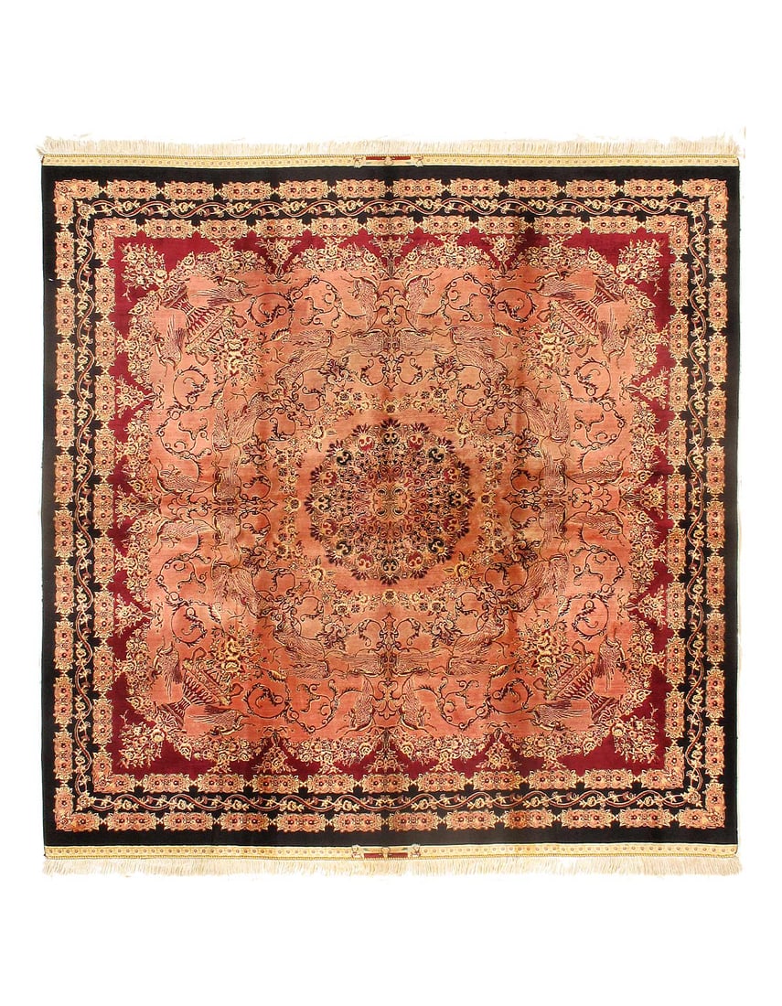 Persian Qum Design Rug 4'9"x 4'9": Persian Qum Design Rug 4'9"x 4'9" - NEW, Qum, Machine-Made, V. Silk, 300 -D15709- 862.This item is part of our fine auction collection which includes many fine home accessories including antique rugs,