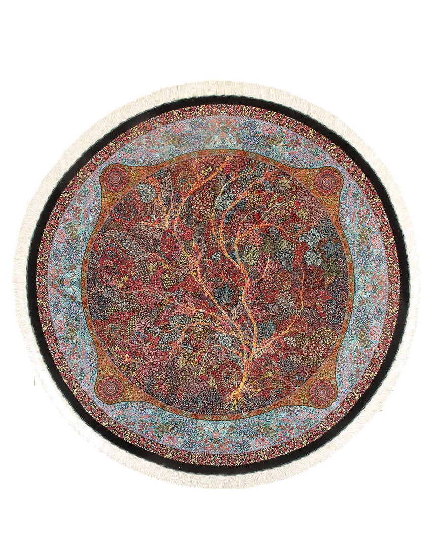 Persian Qum Design Round Rug 6'6''X 6'6'': Persian Qum Design Round Rug 6'6''X 6'6'' - NEW, Qum, Machine-Made, V. Silk, 300 -D15615- 862.This item is part of our fine auction collection which includes many fine home accessories including antiq