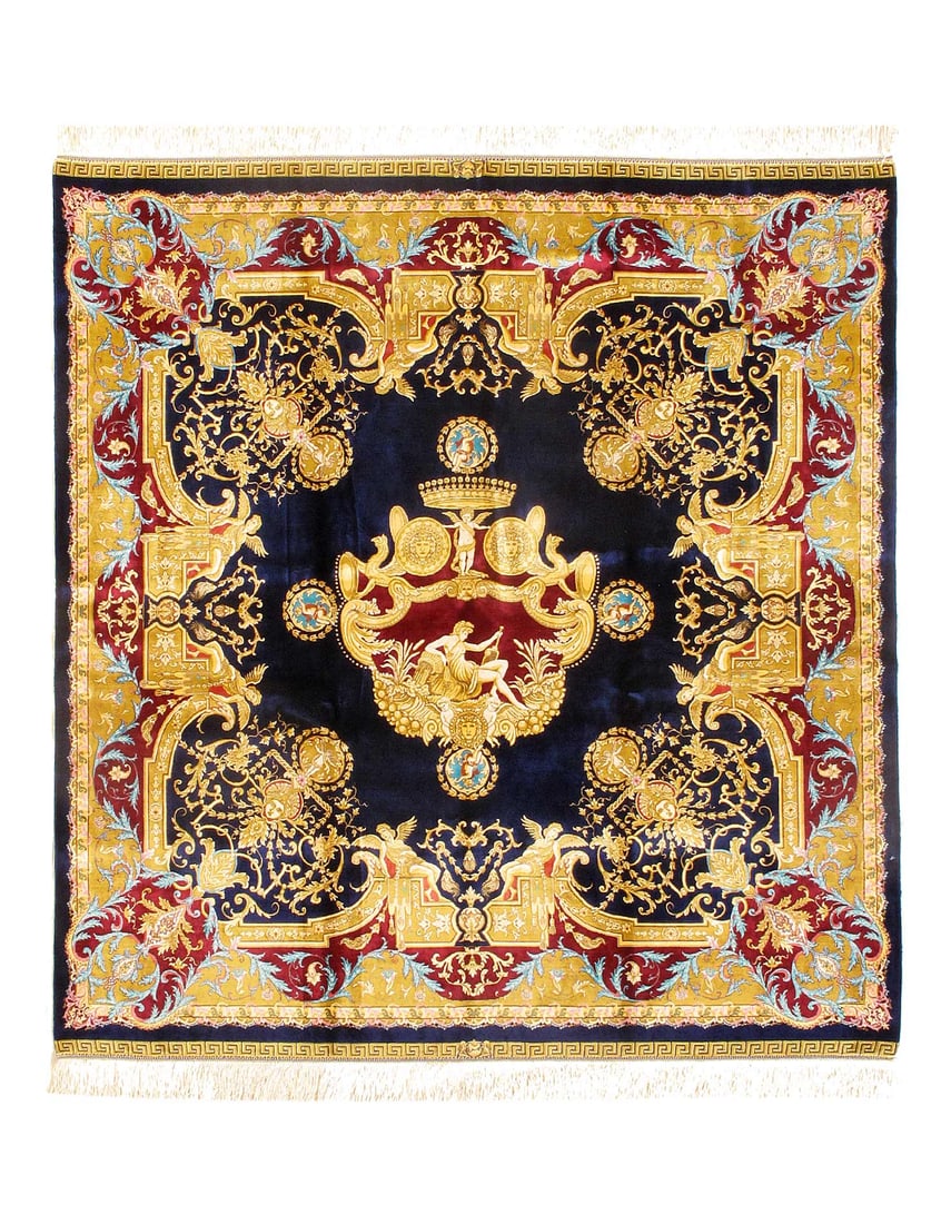 Versace Design Rug 4'9"x 4'9": Versace Design Rug 4'9"x 4'9" - NEW, French, Machine-Made, V. Silk, 300 -D15708- 862.This item is part of our fine auction collection which includes many fine home accessories including antique rugs, 