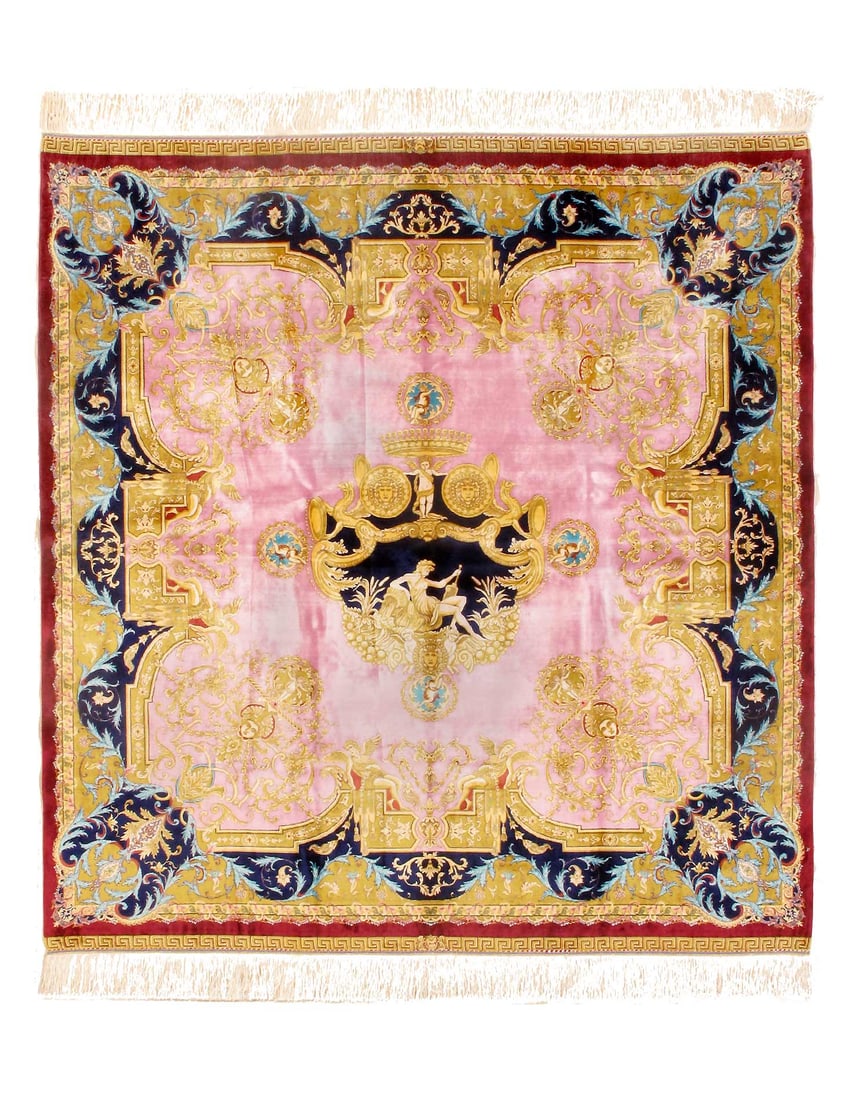 Versace Design Rug 4'9"x 4'9": Versace Design Rug 4'9"x 4'9" - NEW, French, Machine-Made, V. Silk, 300 -D15706- 862.This item is part of our fine auction collection which includes many fine home accessories including antique rugs, 