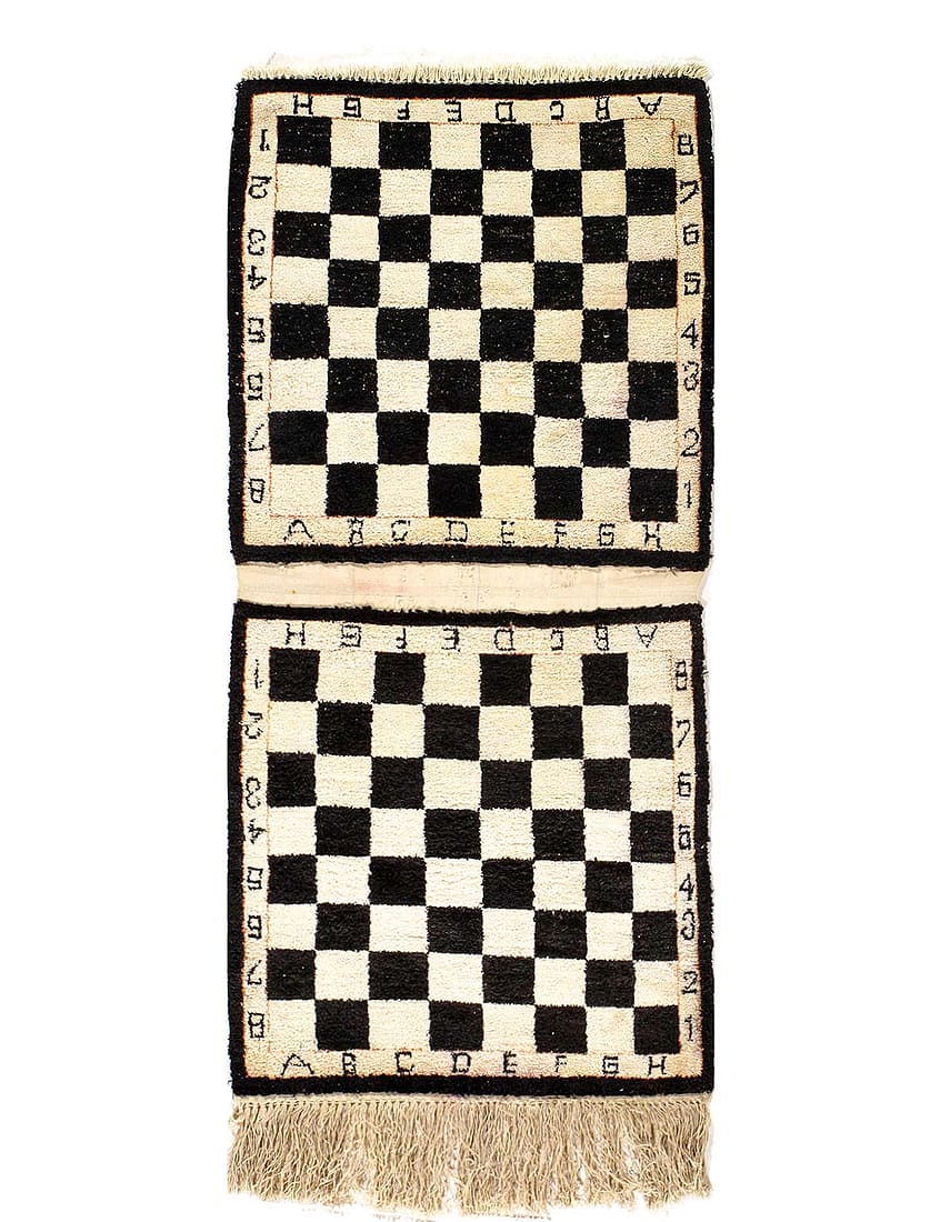Ivory & Black Persian Tabriz pair All silk checkered Design 1'6"x 3'2": Ivory & Black Persian Tabriz pair All silk checkered Design 1'6"x 3'2" - circa 1980, Tabriz, Hand-Knotted, Pure Silk, 300 -D03374,D0337A- 862.This item is part of our fine auction collection which inc