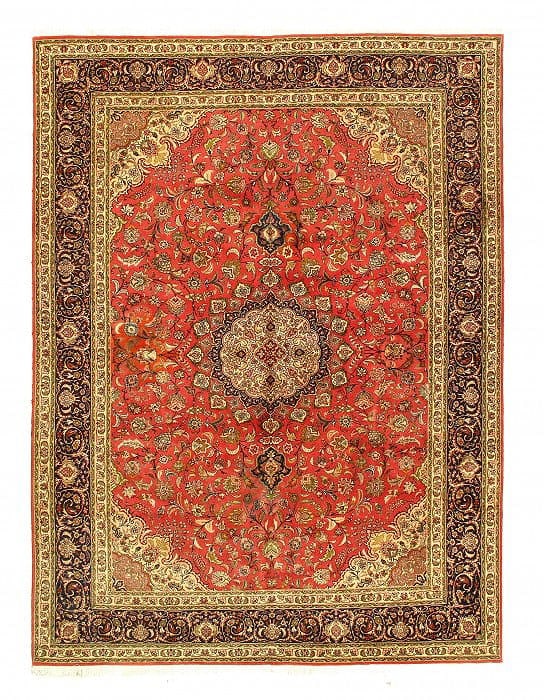 Rust Persian silk & wool Tabriz 8'2'' X 11'3'': Rust Persian silk & wool Tabriz 8'2'' X 11'3'' - Circa 1990, Tabriz, Hand-Knotted, Wool & Silk, 300 -D11341- 862.This item is part of our fine auction collection which includes many fine home accessor