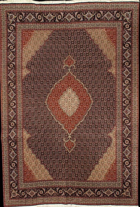 Black Fine Tabriz silk & wool 6'7'' X 9'7'': Black Fine Tabriz silk & wool 6'7'' X 9'7'' - New, Tabriz, Hand-Knotted, Wool & Silk, 300 -D03156- 862.This item is part of our fine auction collection which includes many fine home accessories