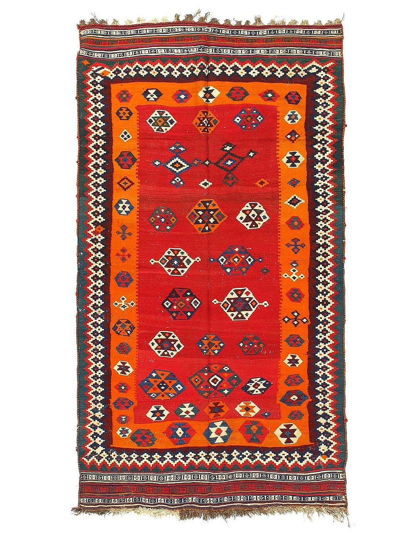 Red Vintage Persian Reversible Kilim Flat Weave 4'6'' X 7'11'': Red Vintage Persian Reversible Kilim Flat Weave 4'6'' X 7'11'' - Circa 1920, Shiraz, Flatweave, Flat Weave, 300 -52851- 862.This item is part of our fine auction collection which includes many fine ho