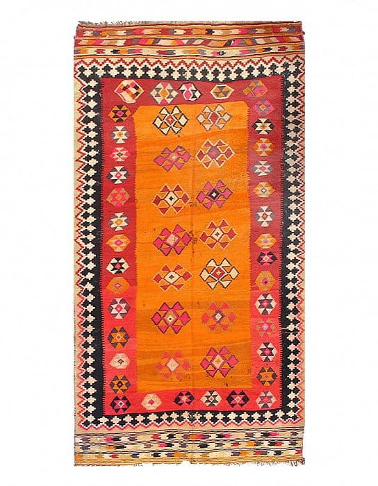 Gold Color Fine Hand Knotted Shiraz Kilim Rug 4'7'' X 9'5'': Gold Color Fine Hand Knotted Shiraz Kilim Rug 4'7'' X 9'5'' - Circa 1970, Shiraz, Hand-Knotted, Flat Weave, 300 -20314- 862.This item is part of our fine auction collection which includes many fine ho