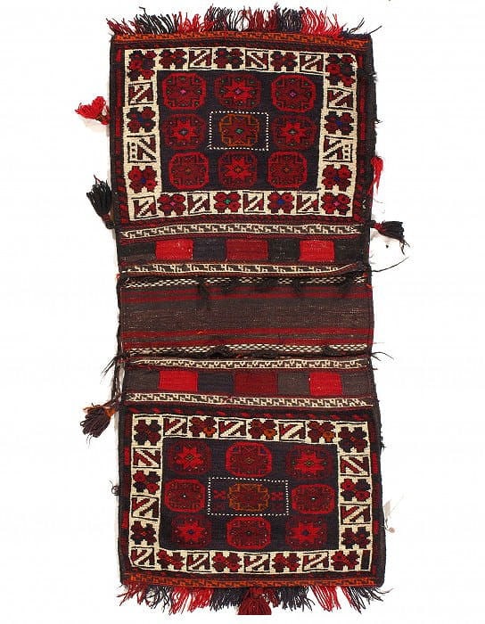 Vintage Persian Hand Knotted Shiraz saddle bag 2' X 4'7'': Vintage Persian Hand Knotted Shiraz saddle bag 2' X 4'7'' - Circa 1950, Shiraz, Hand-Knotted, Lamb's Wool, 300 -53190- 862.This item is part of our fine auction collection which includes many fine hom