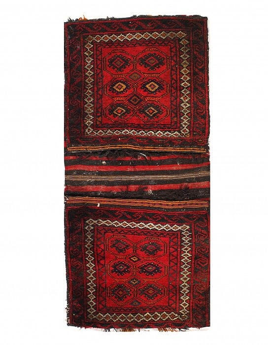 Vintage Persian Hand Knotted Shiraz saddle bag 2'1'' X 4': Vintage Persian Hand Knotted Shiraz saddle bag 2'1'' X 4' - Circa 1950, Shiraz, Hand-Knotted, Lamb's Wool, 300 -53193- 862.This item is part of our fine auction collection which includes many fine hom