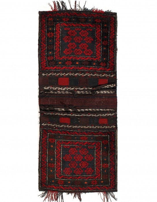 Vintage Persian Hand Knotted Shiraz saddle bag 2'2'' X 5'1'': Vintage Persian Hand Knotted Shiraz saddle bag 2'2'' X 5'1'' - Circa 1950, Shiraz, Hand-Knotted, Lamb's Wool, 300 -53197- 862.This item is part of our fine auction collection which includes many fine 