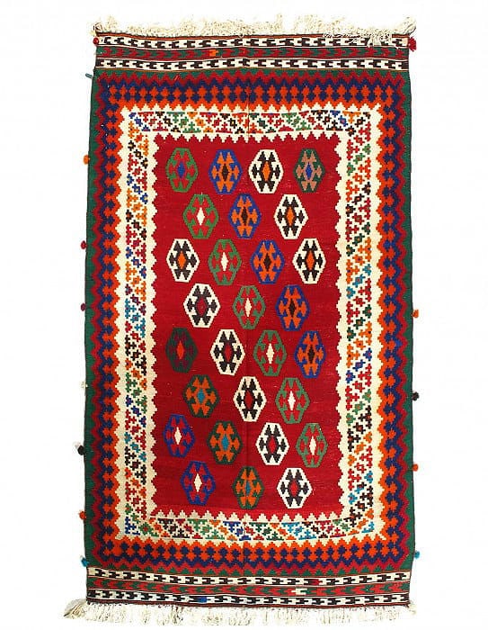 Vintage Persian Reversible Kilim Flat Weave 5'5'' X 9'9'': Vintage Persian Reversible Kilim Flat Weave 5'5'' X 9'9'' - circa 1950, Shiraz, Flat Weave, 0, 300 -51879- 862.This item is part of our fine auction collection which includes many fine home accessorie